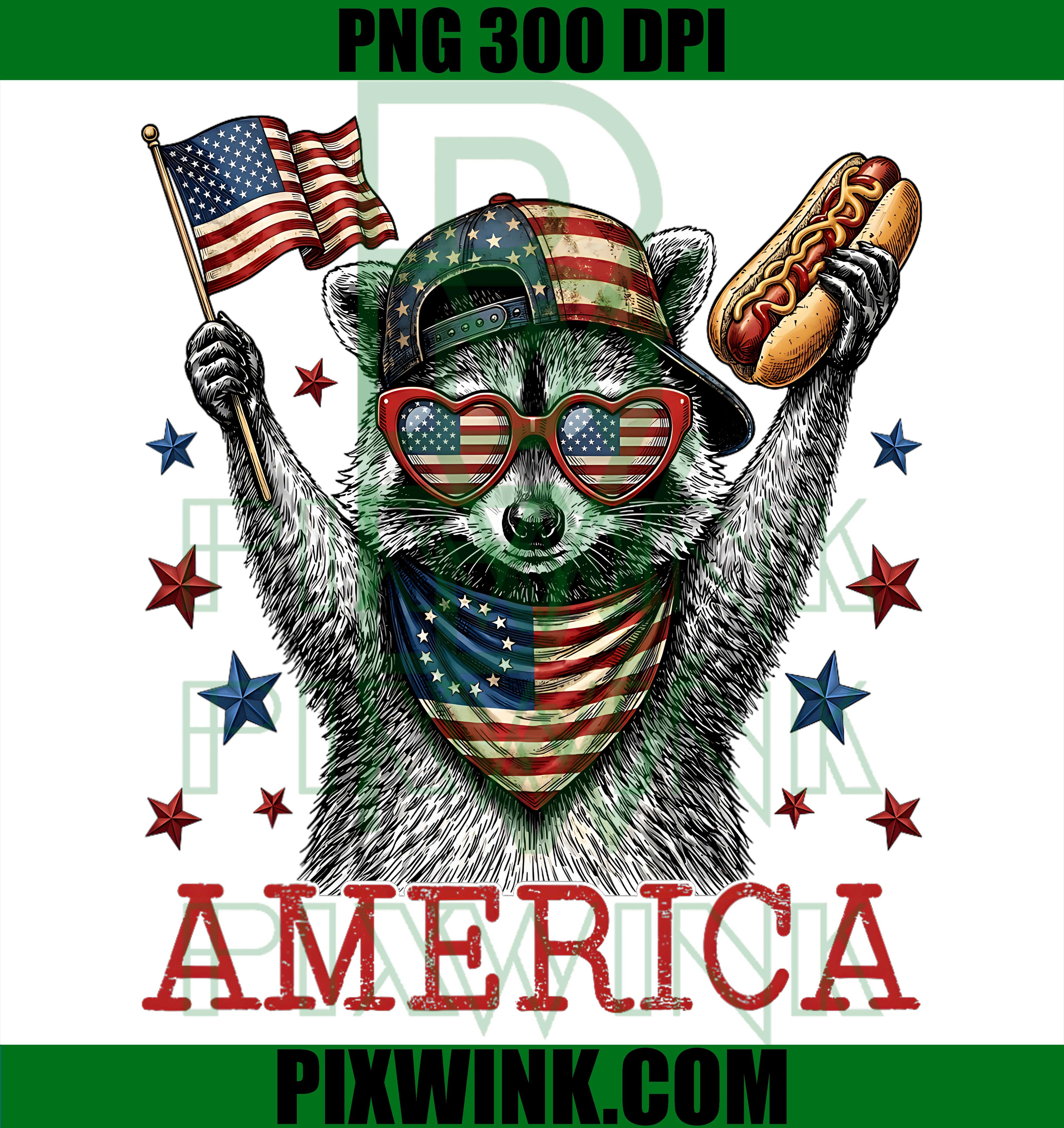Patriotic Raccoon PNG, Hot Dog Sunglasses PNG, 4th July America PNG