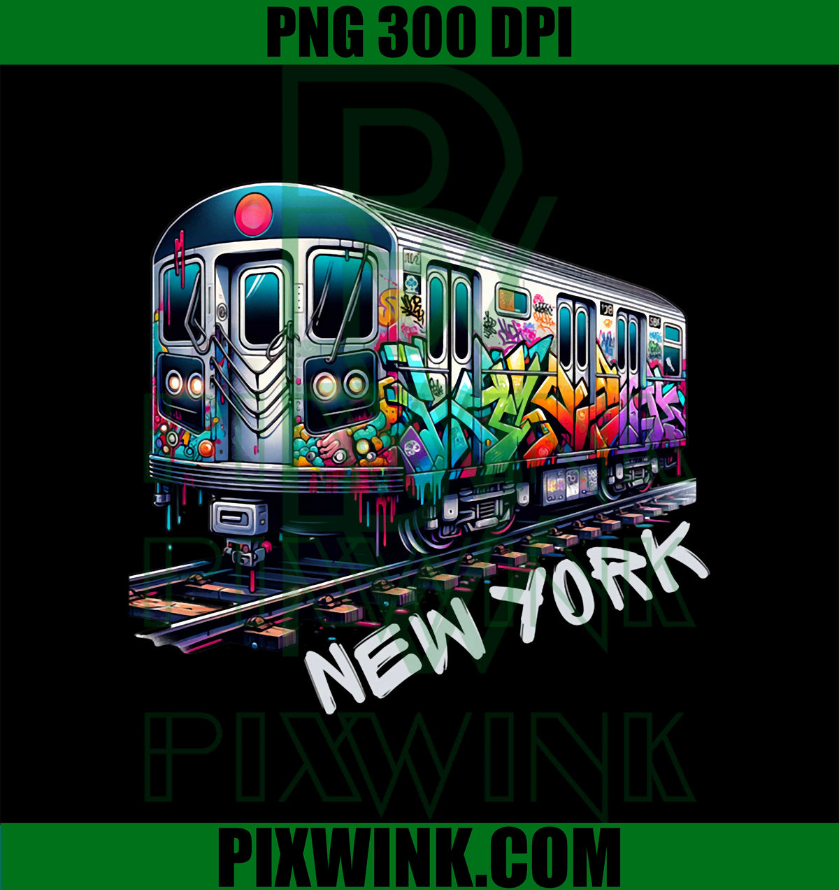 New York train graffiti style, NYC subway car retro vintage PNG