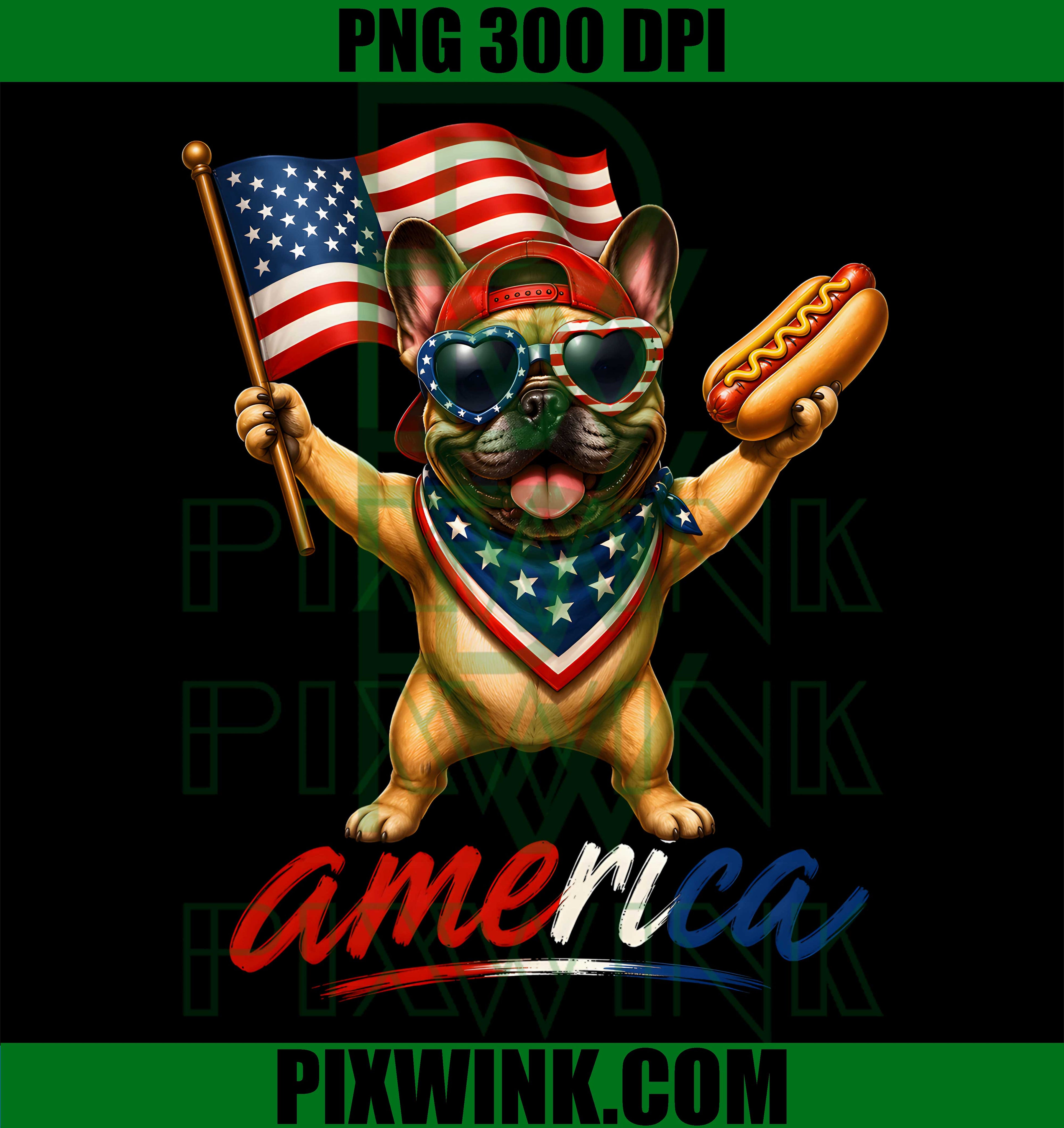 French Bulldog Hot Dog PNG, USA 1776 2026 PNG, 4th Of July PNG