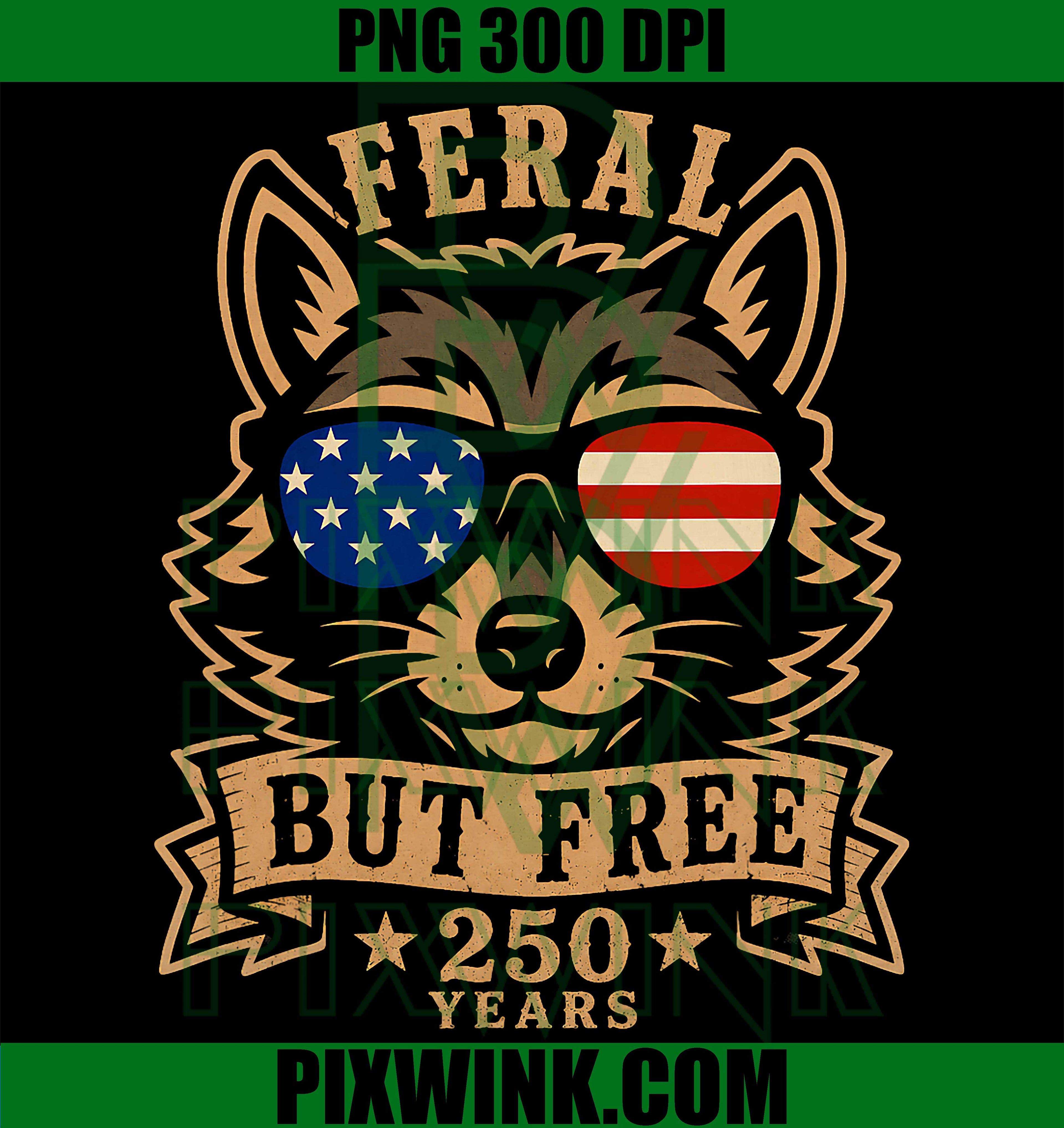 USA Feral But Free 250 Years PNG, Patriotic Raccoon Graphic PNG