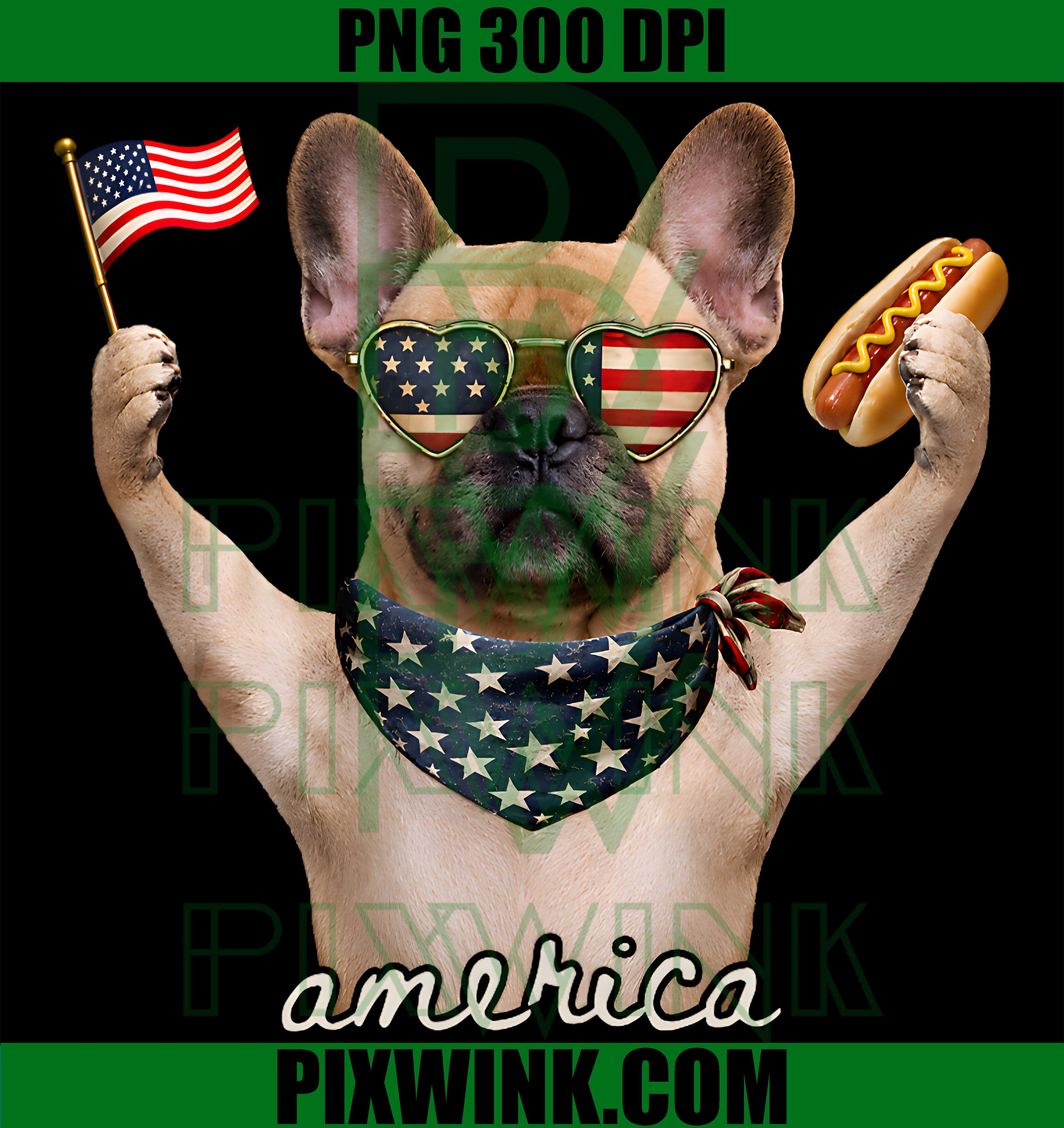 French Bulldog Hot Dog PNG, USA 1776 2026 PNG, 4th Of July PNG