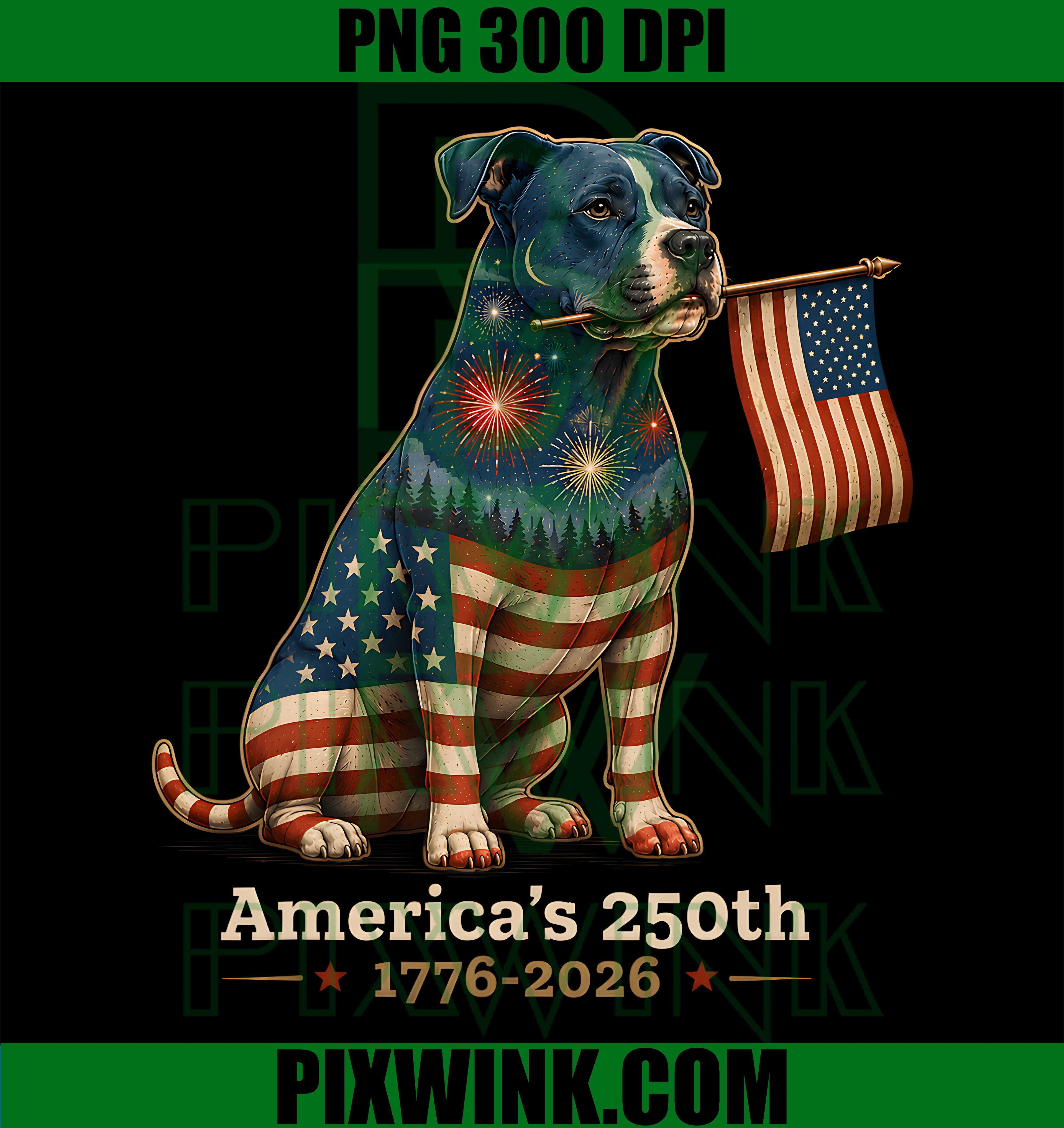 Pitbull Patriotic Dog PNG, America 250th Fireworks PNG, Pittie USA PNG