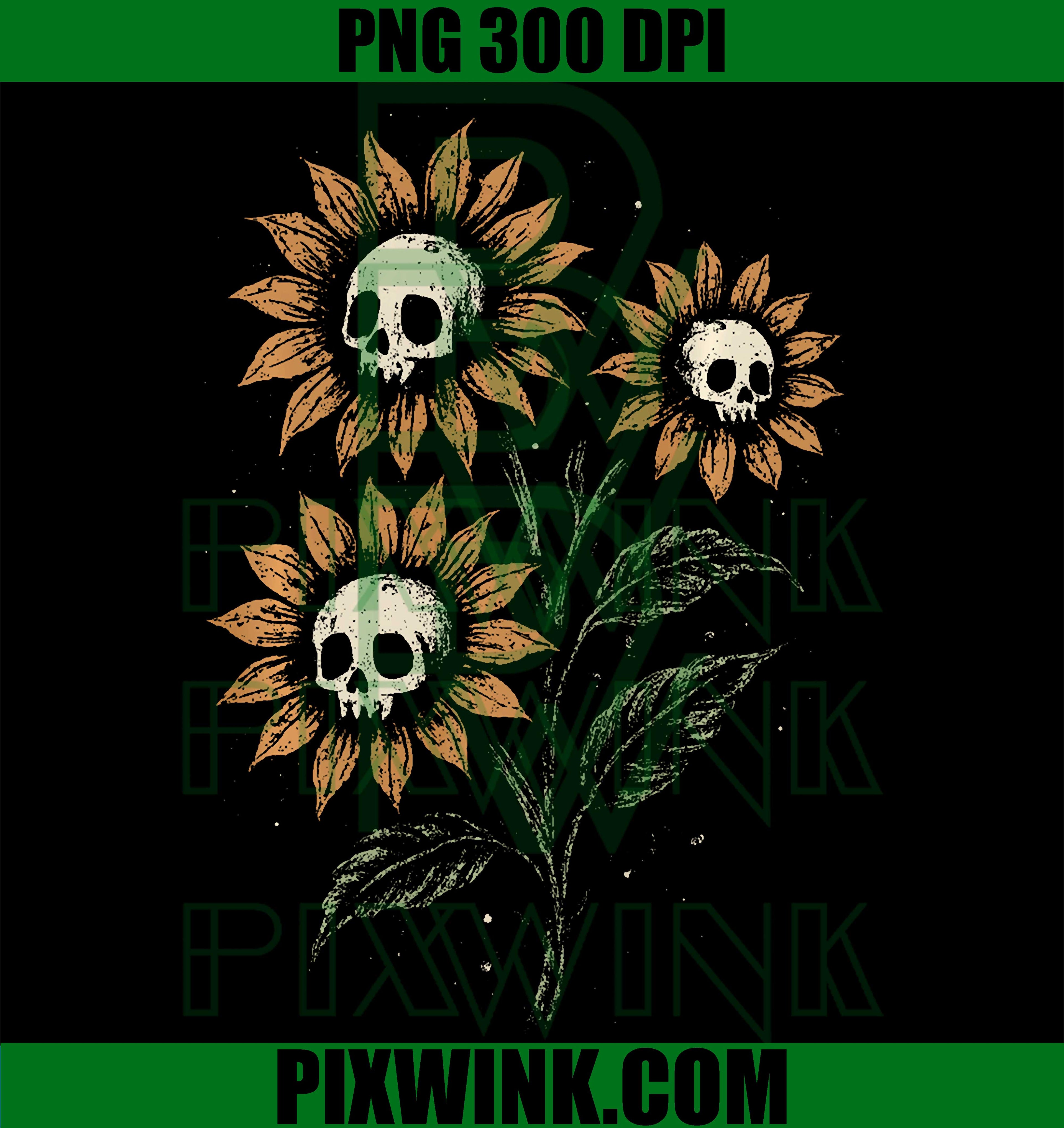 Skull Sunflowers Gothic PNG, Creepy Cute Grunge Y2K PNG