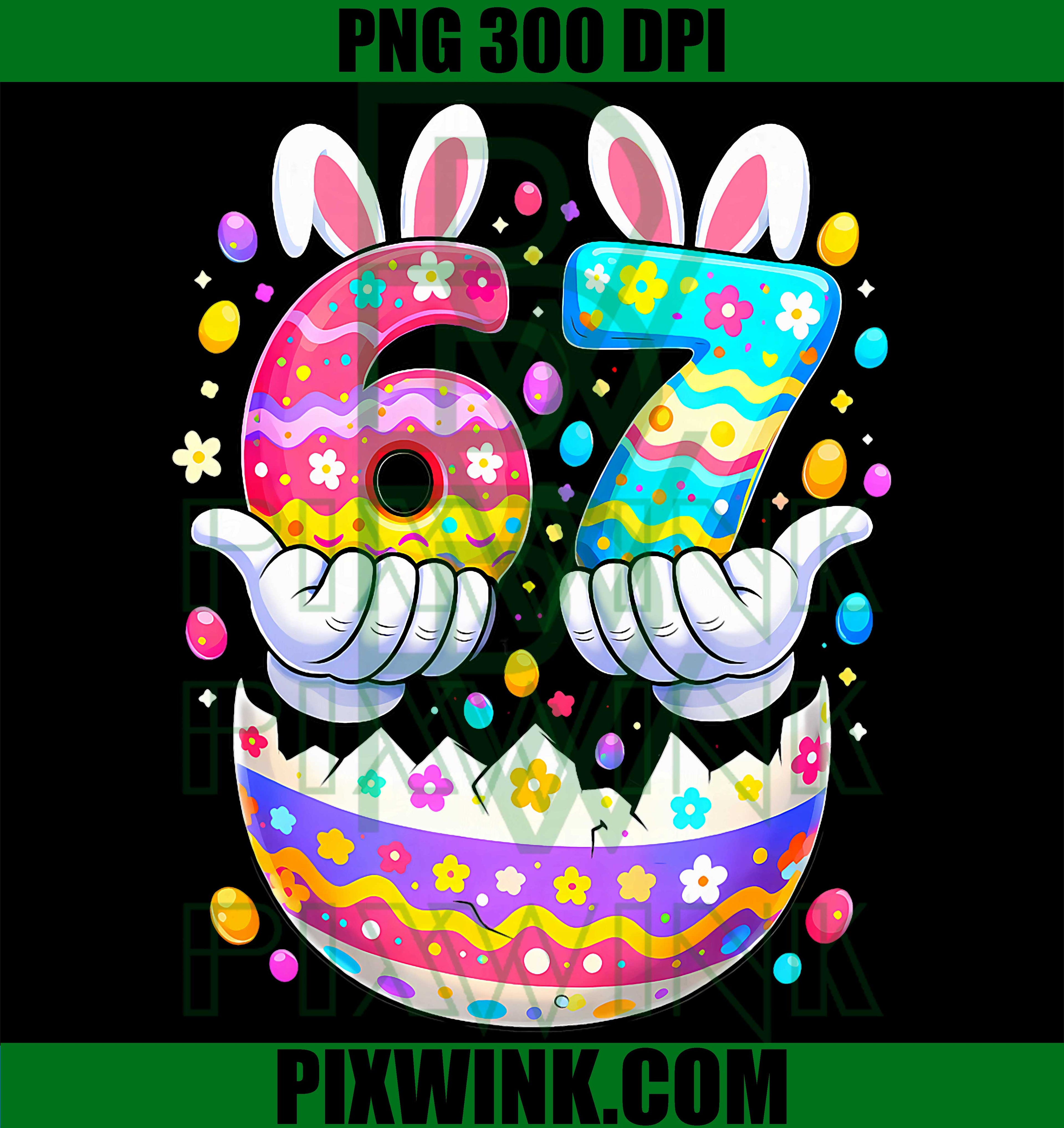 Funny 67 Easter Bunny PNG, Six Seven Bunny PNG, Easter Meme PNG