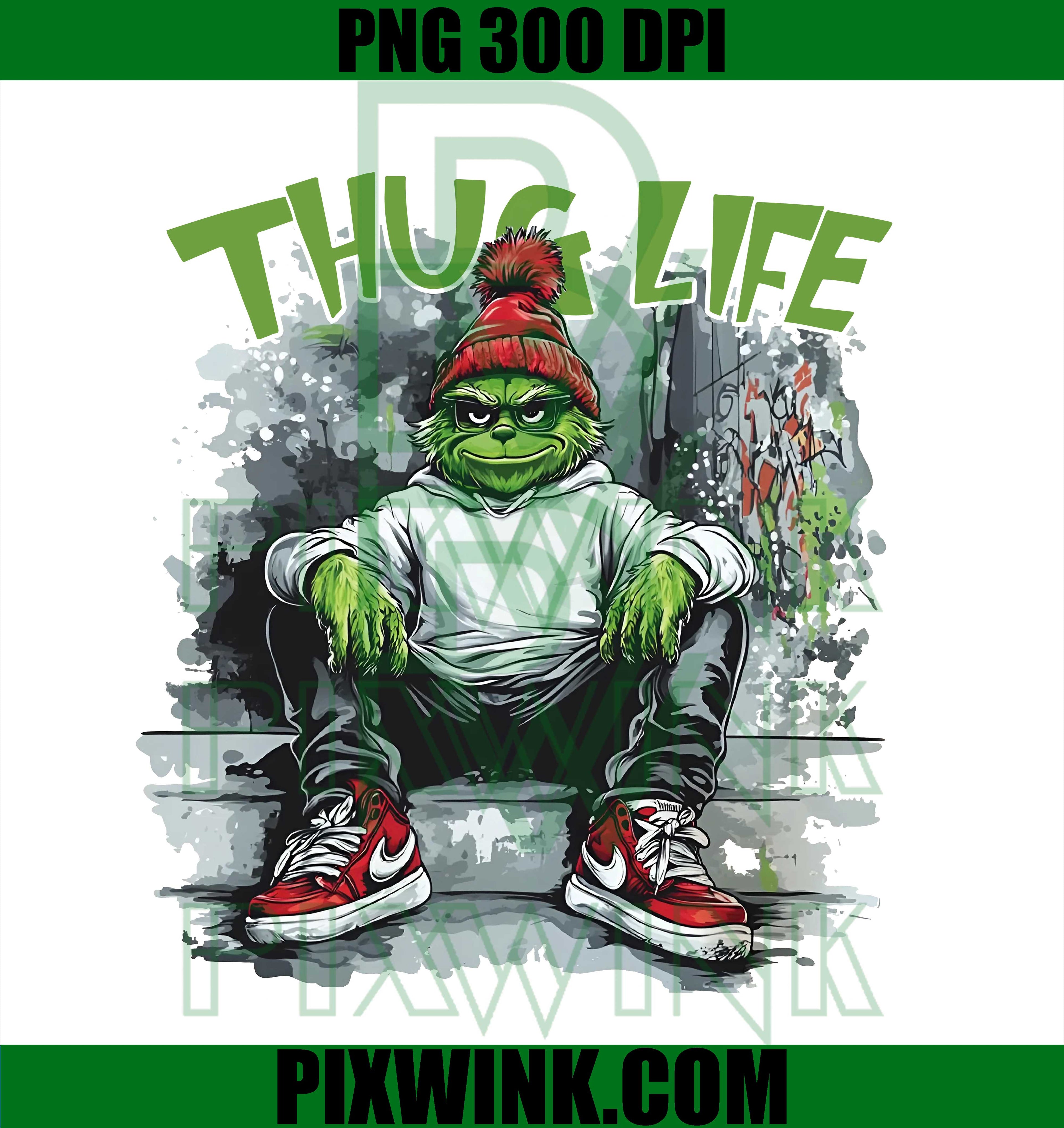 Christmas Thug Life PNG, Grinch Holiday PNG, Merry Christmas Art PNG