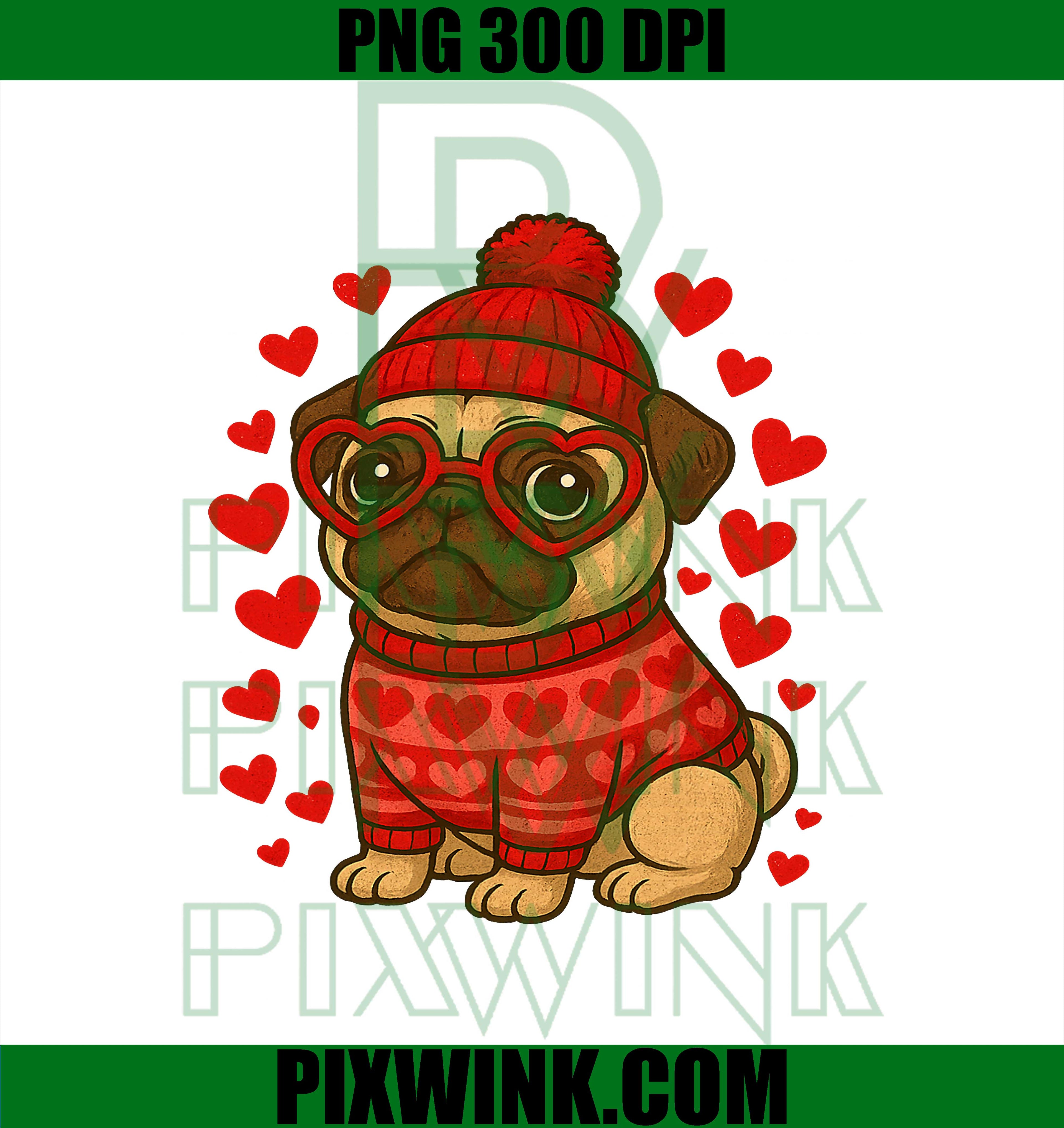 Cute Pug Red Hearts Couples Happy Valentines Day PNG, Valentine Dog PNG