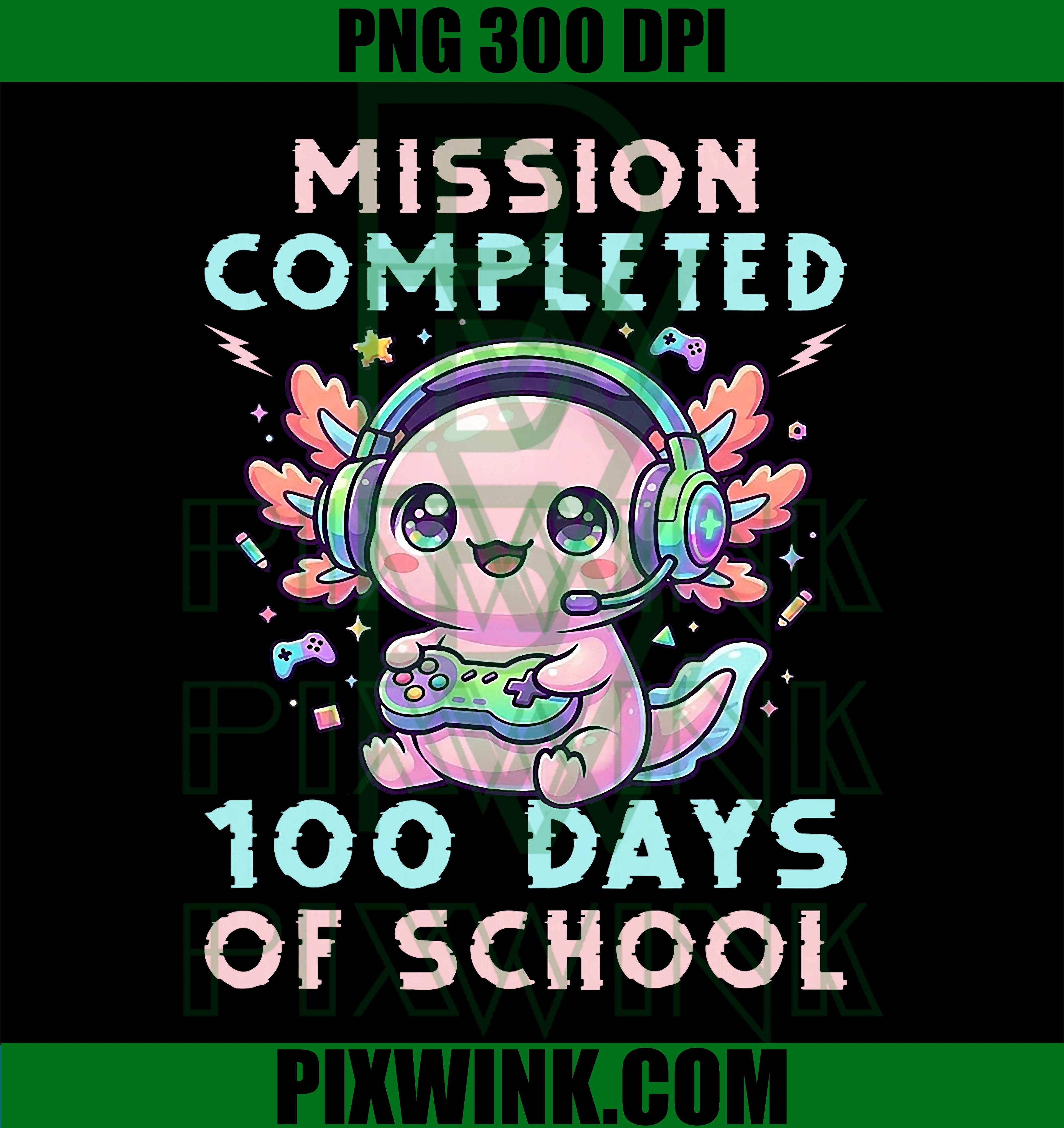 100th Day of School Gamer Axolotl, 100 Days Gaming PNG