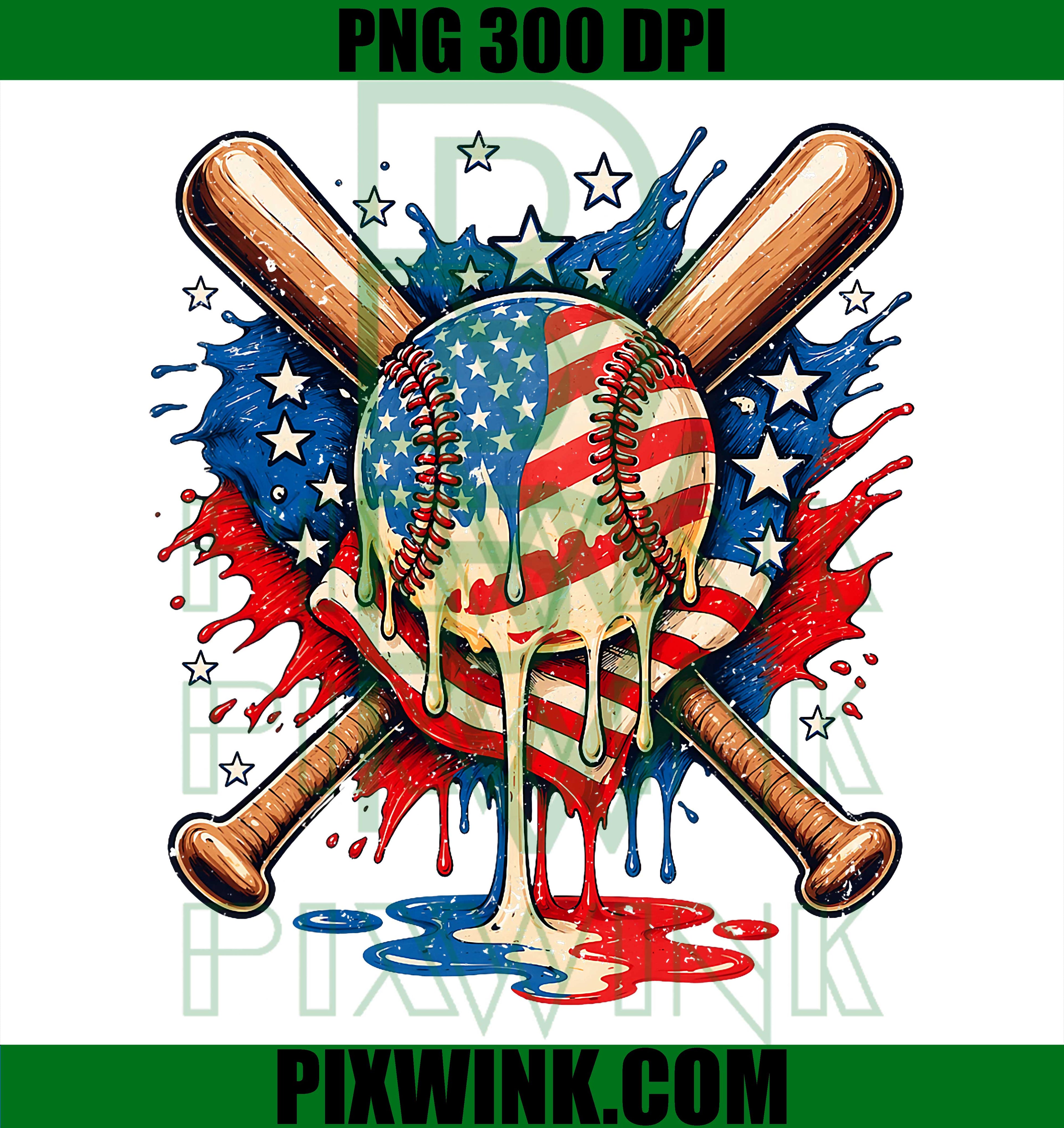 Ball Drip Baseball Flag PNG, Patriotic American Baseball PNG