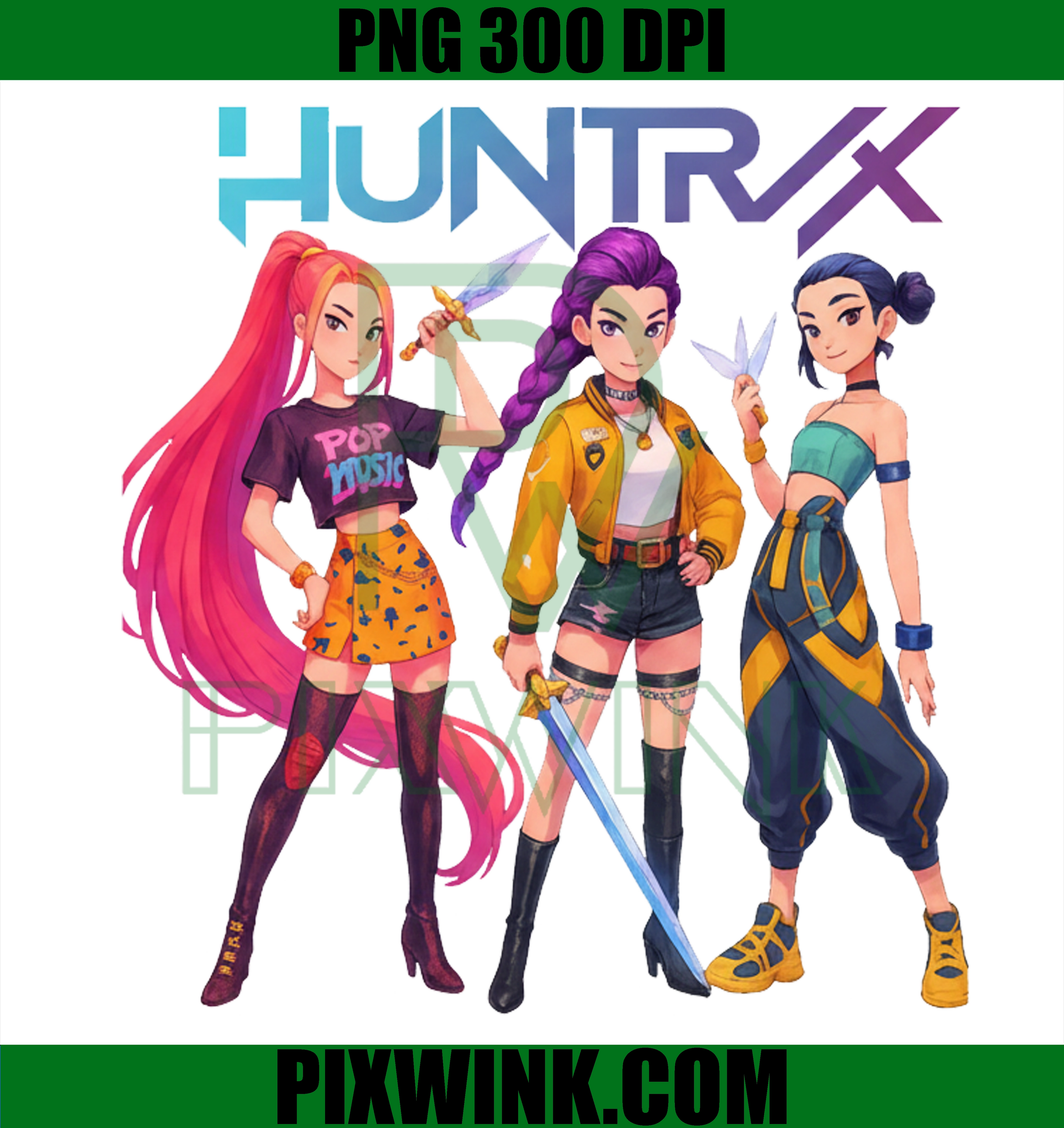 Huntrix Trio PNG, Kpop Girls Warrior Clipart, Action Pose Anime Style PNG, Digital Download 300 DPI