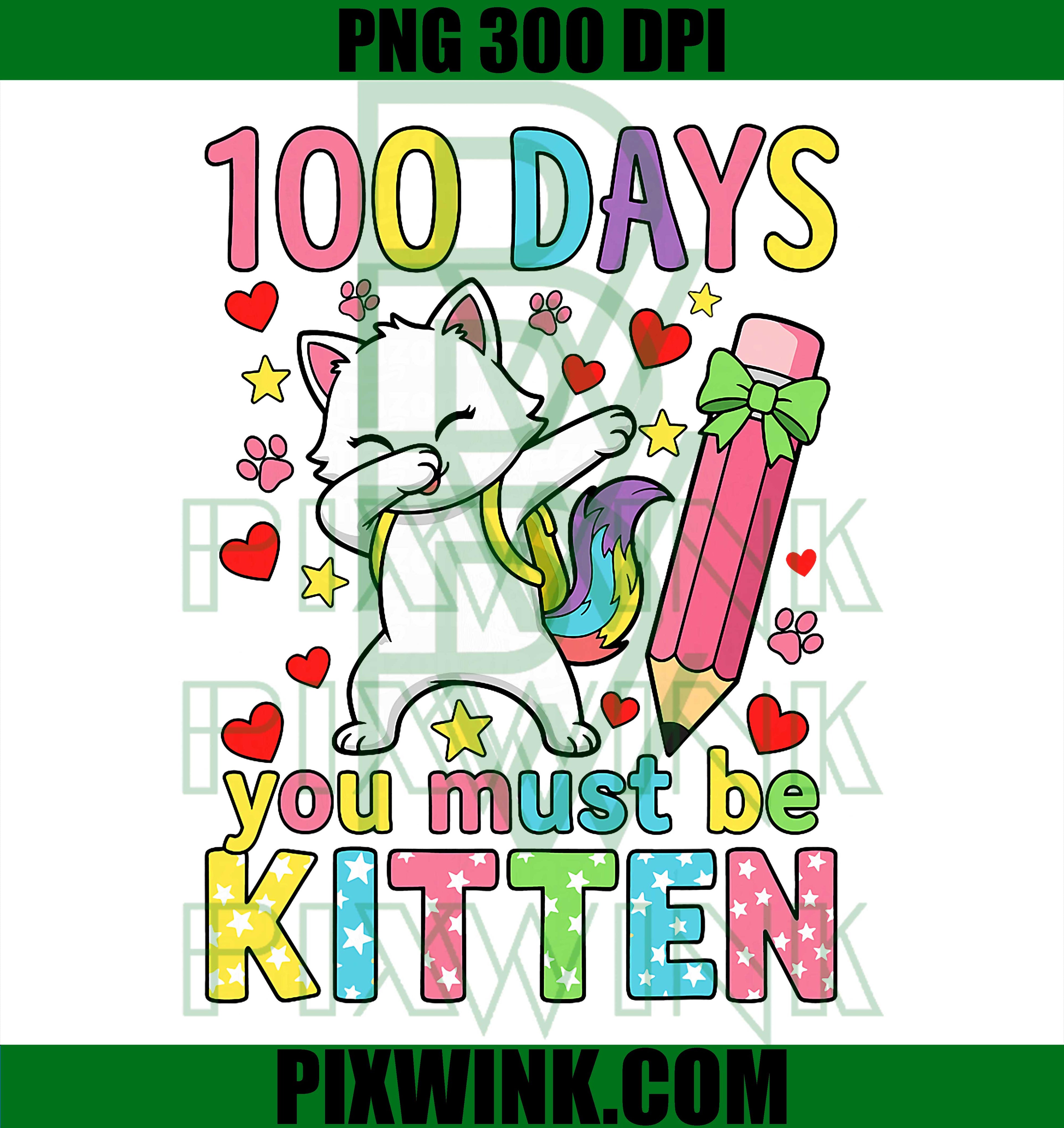 100 Days of School Cat, 100th Day of School PNG