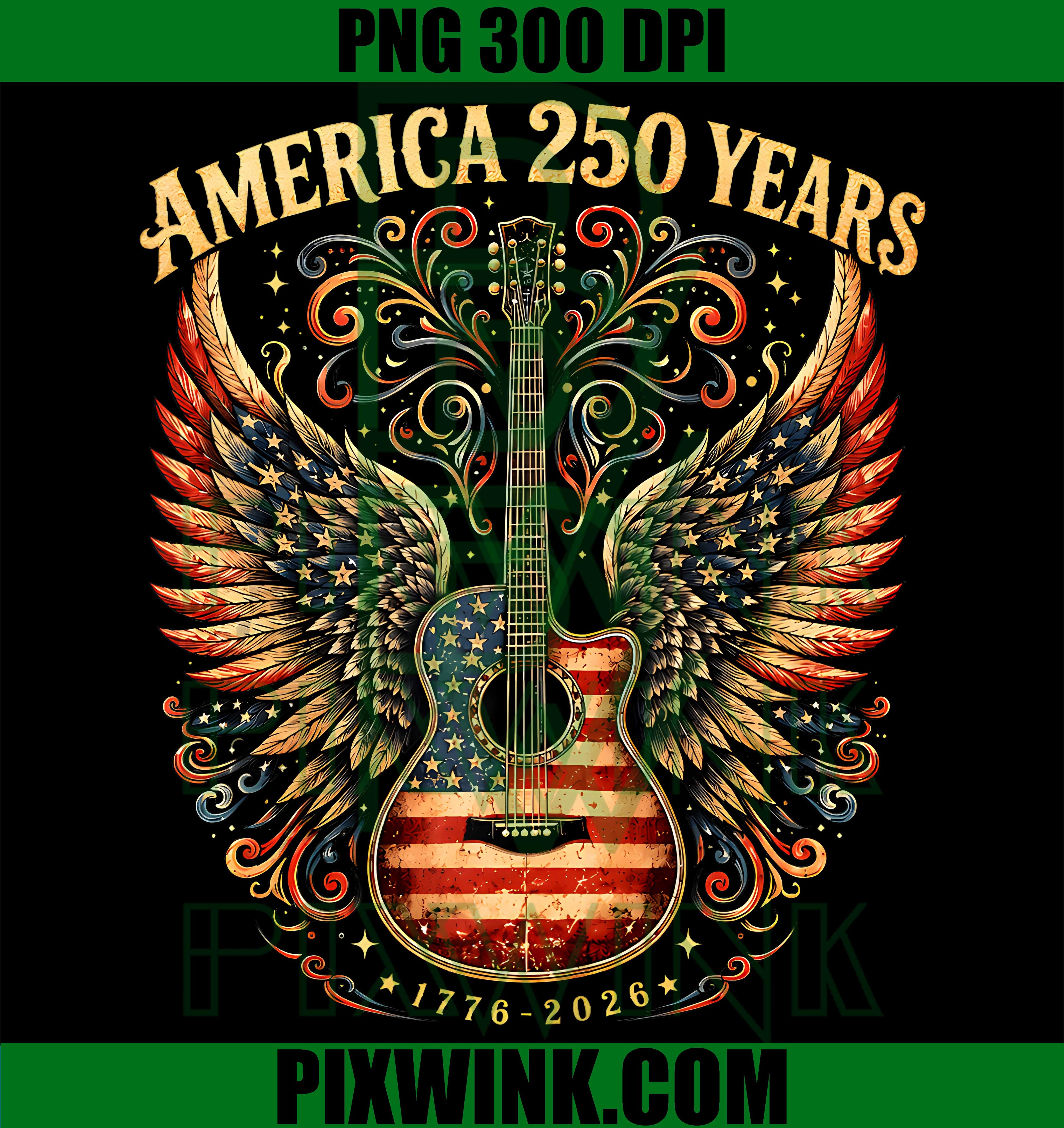 Guitar Wings PNG, 250 Years USA PNG, 4th July Country PNG