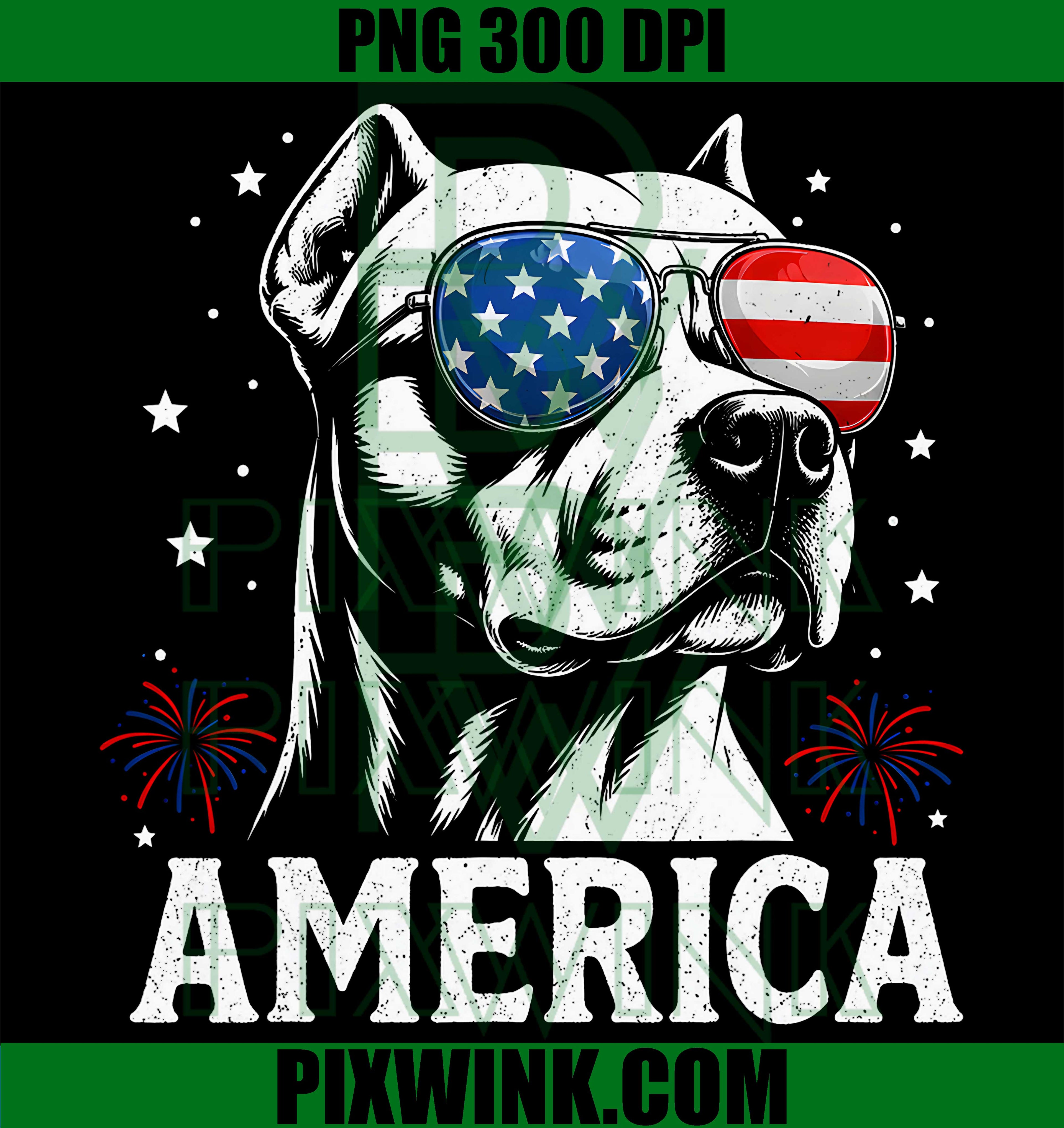 Pitbull Sunglasses PNG, America Flag Dog PNG, Pittie USA PNG
