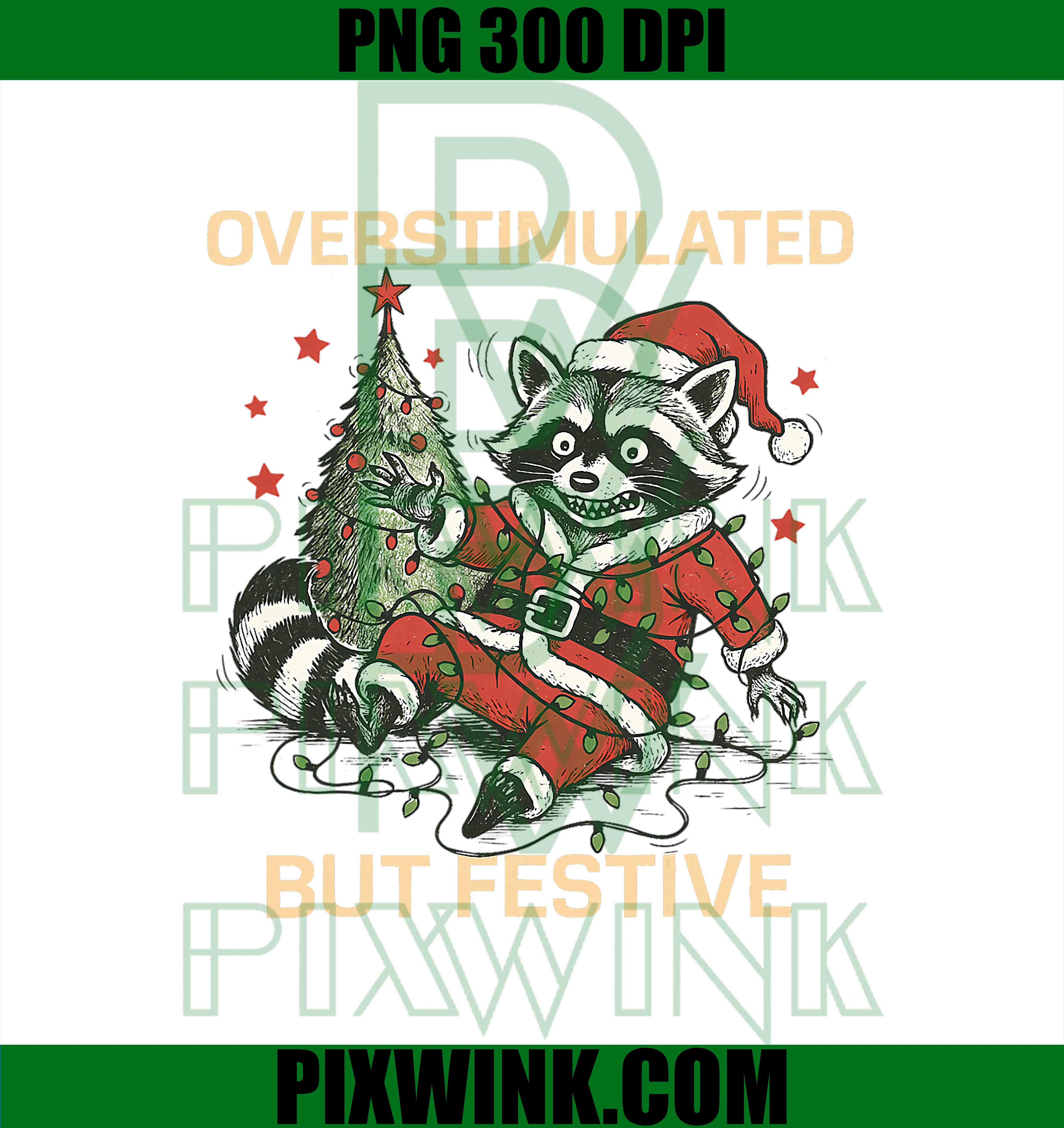 Overstimulated But Still Festive Raccoon Meme Xmas Lights PNG