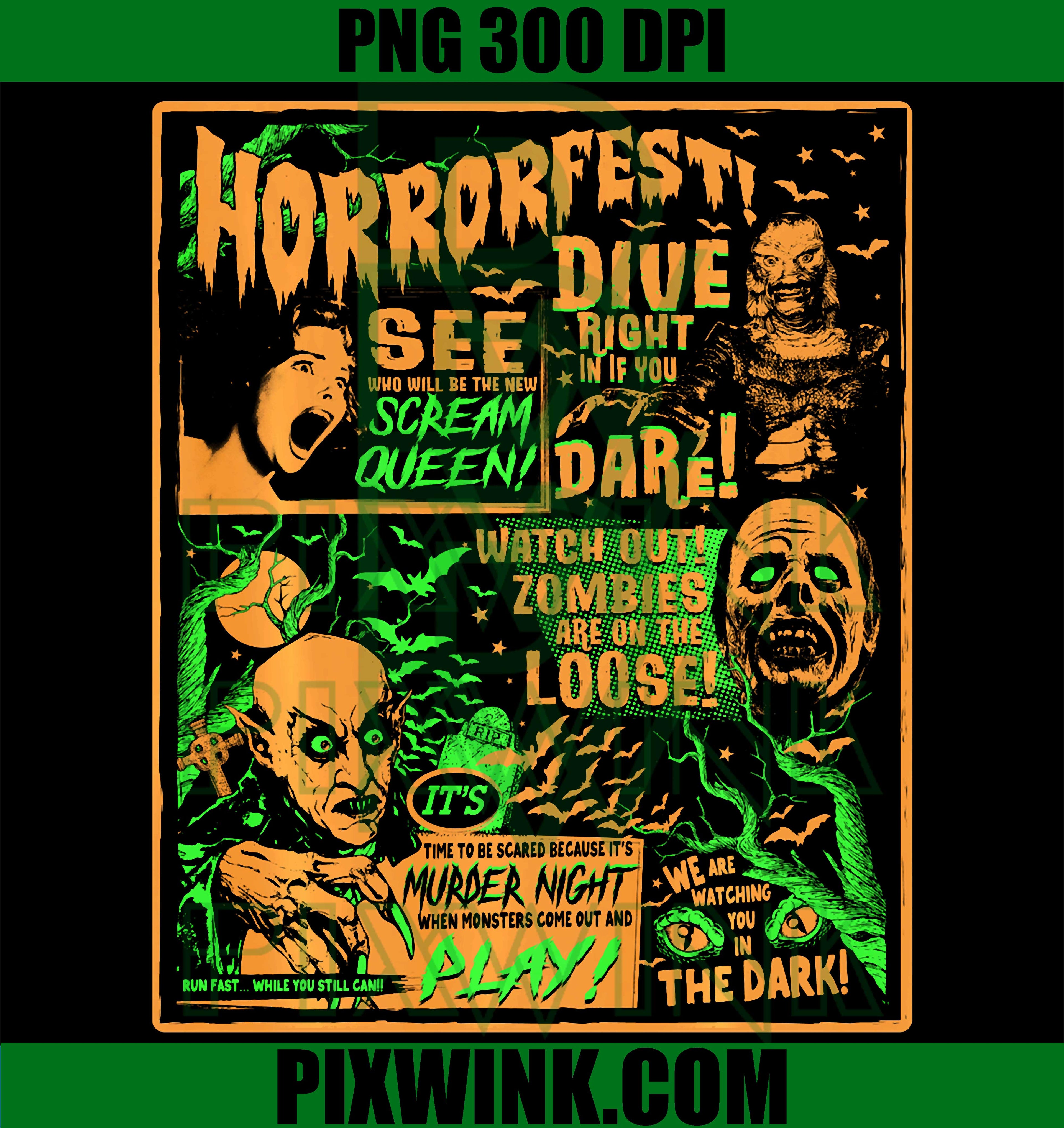 Vintage Horror Movie Poster PNG, Halloween Horror Fest PNG