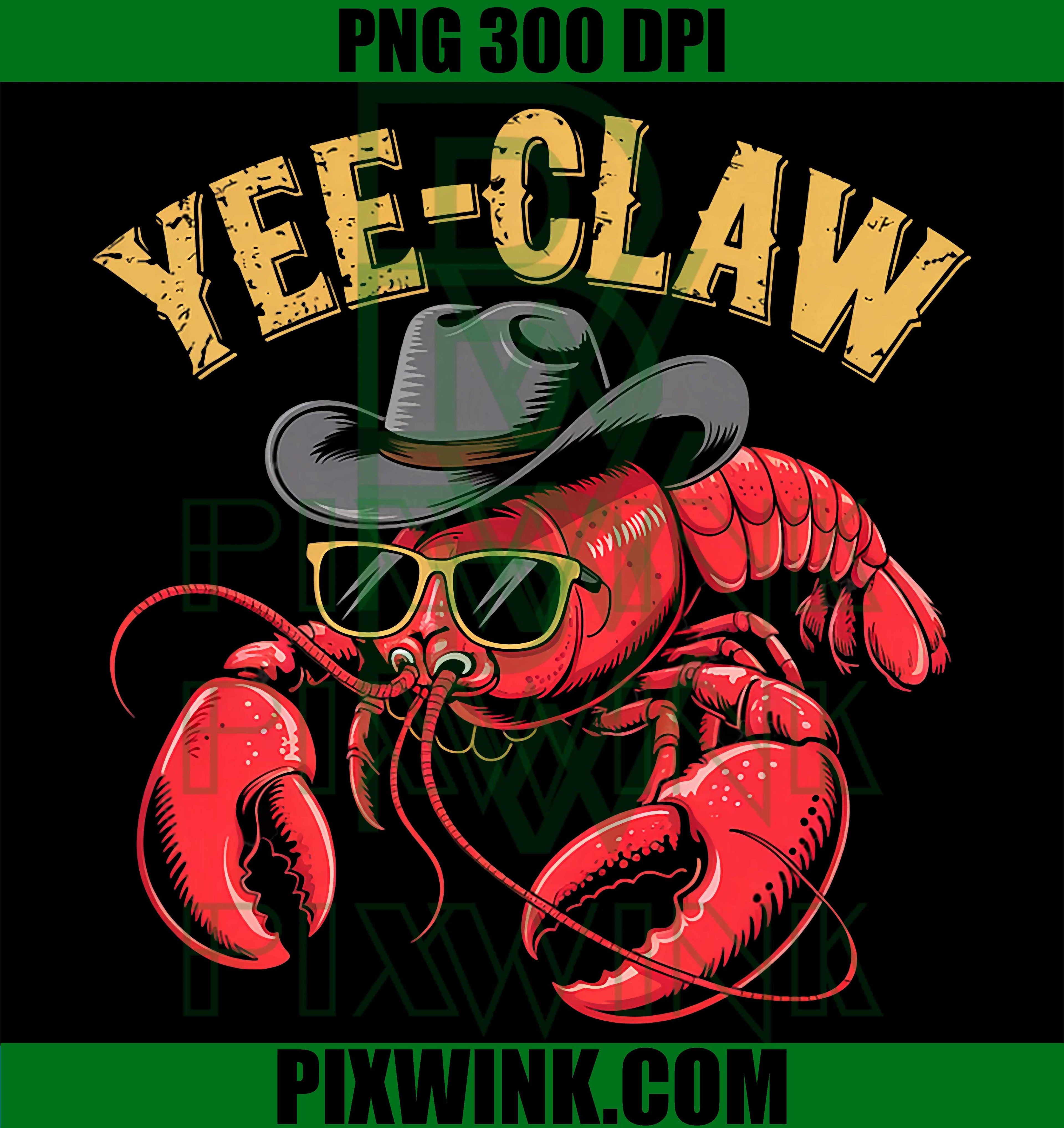 Yee Claw Crawfish PNG, Western Cajun Cowboy Seafood Design PNG