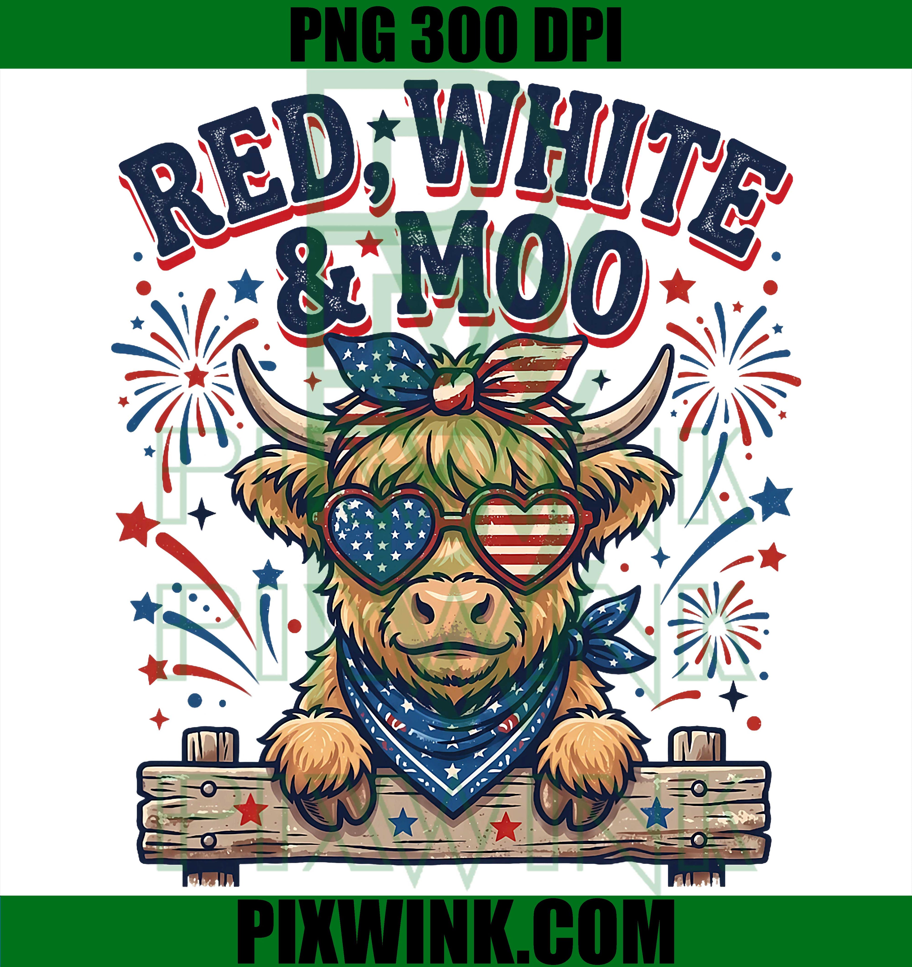 Vintage Cute Red White And Moo PNG, Funny 4th Of July PNG