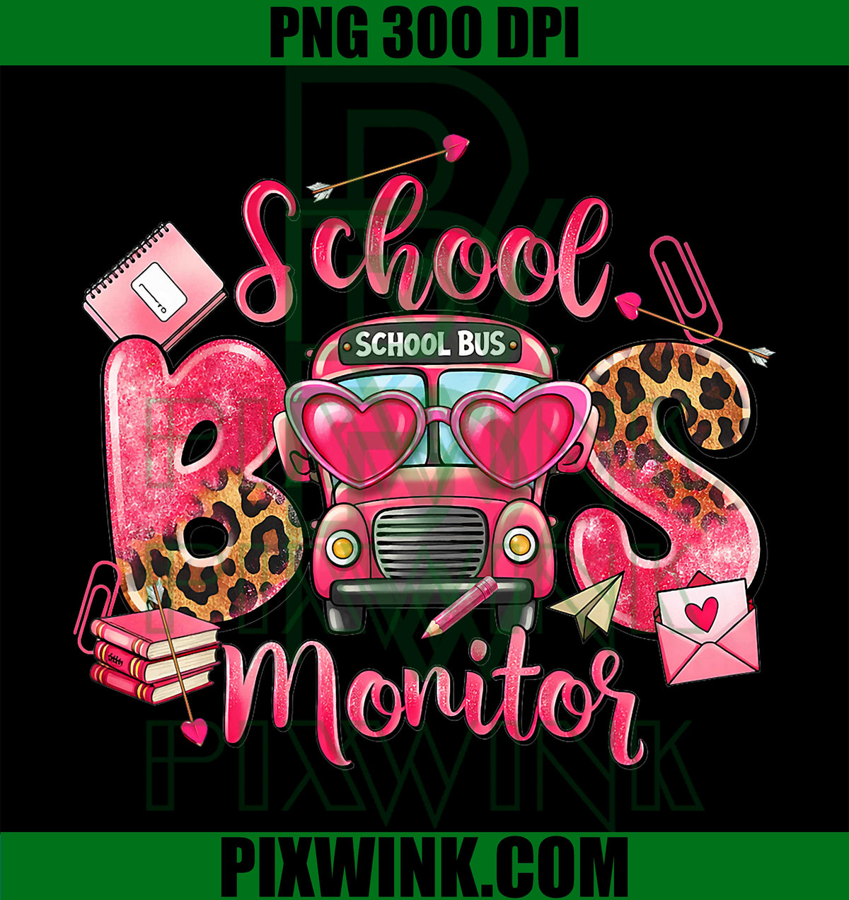 Leopard School Bus Monitor Bus Driver Valentines Student Graphic PNG Design