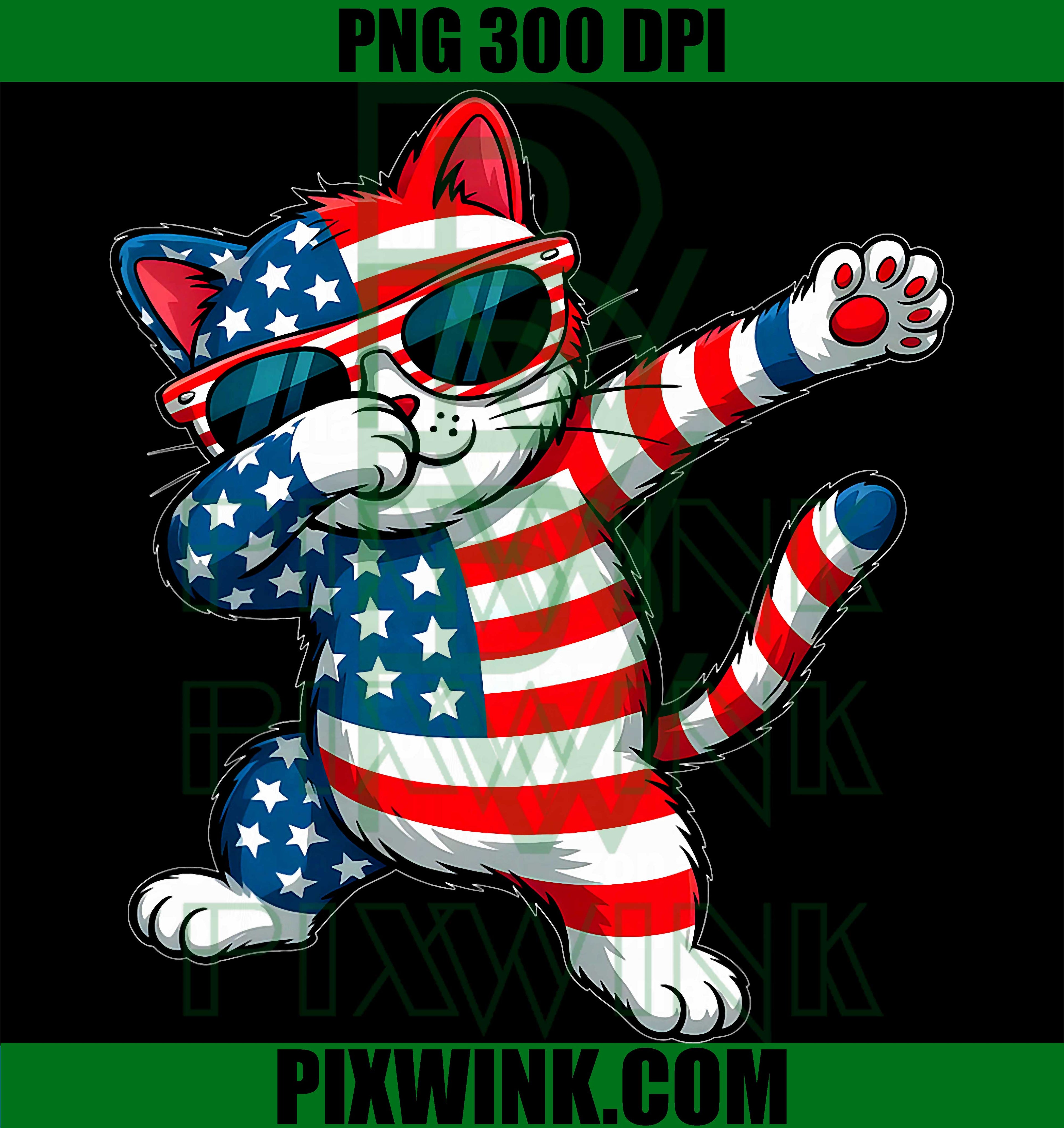 Meowica Dabbing Cat PNG, 4th of July Patriotic USA Flag PNG