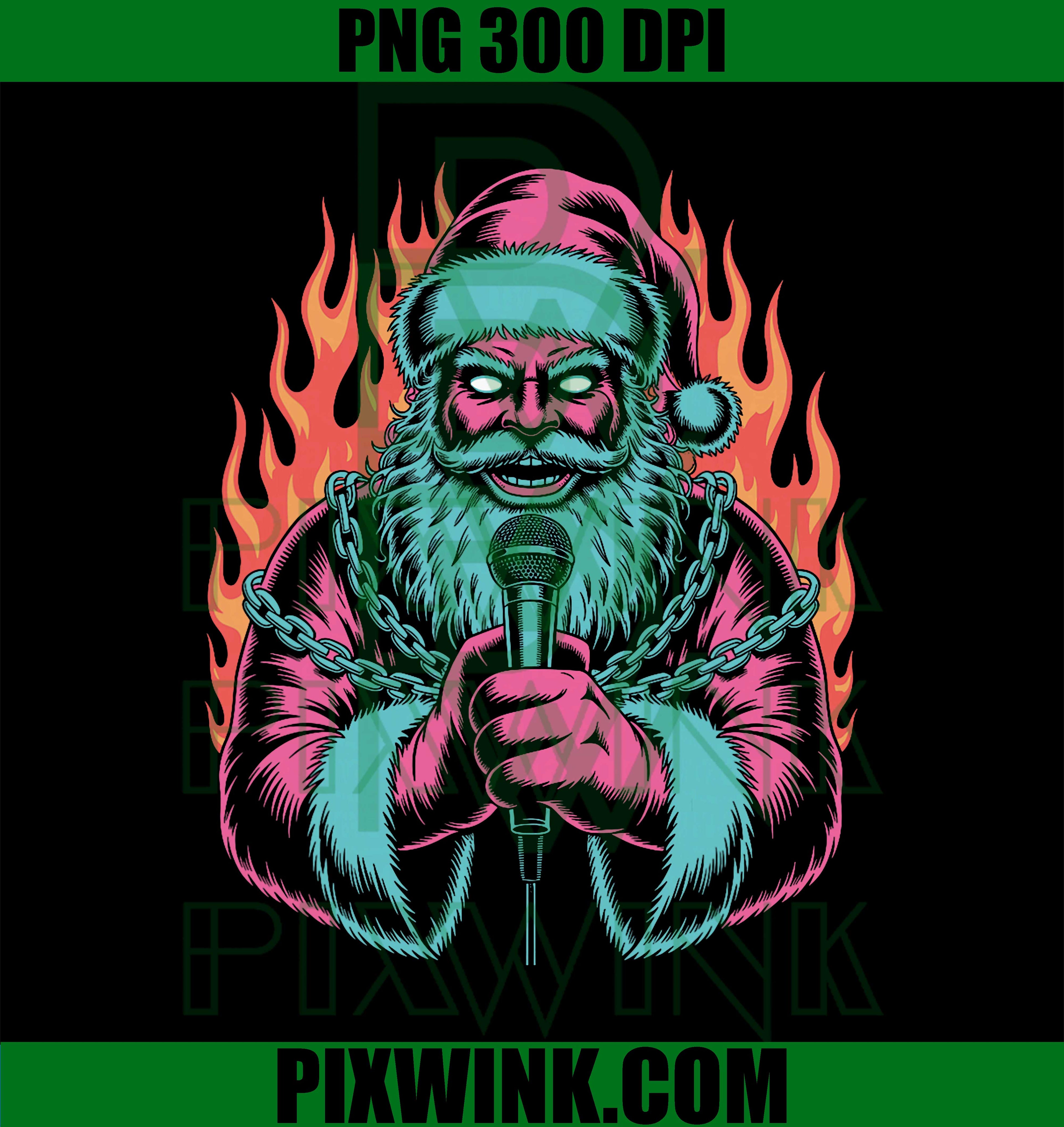 Evil Santa with Microphone Flames Holiday, Xmas Rock PNG