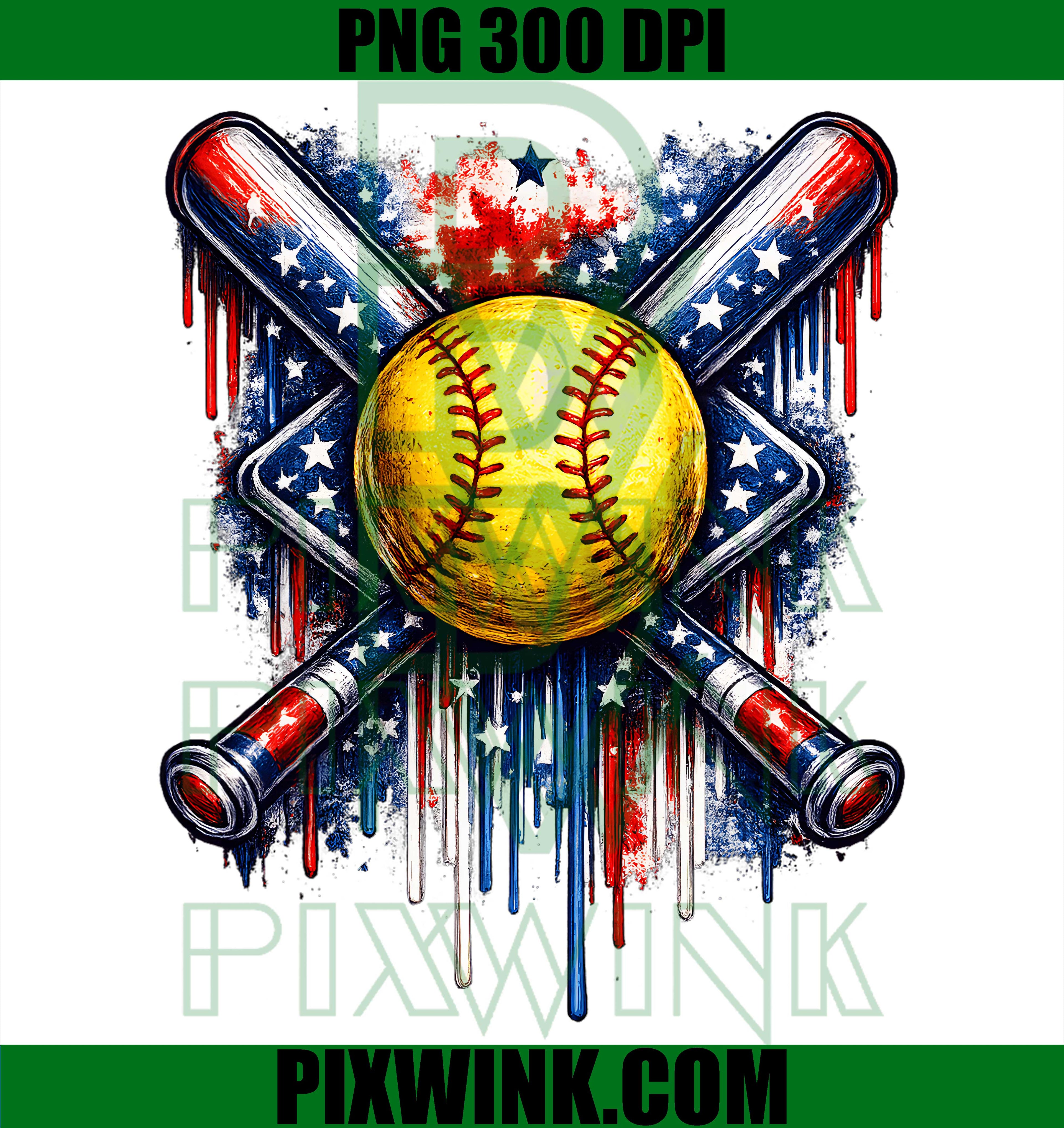 Softball Drip Ice Cream American Flag 4th Of July PNG, Patriotic Graphic