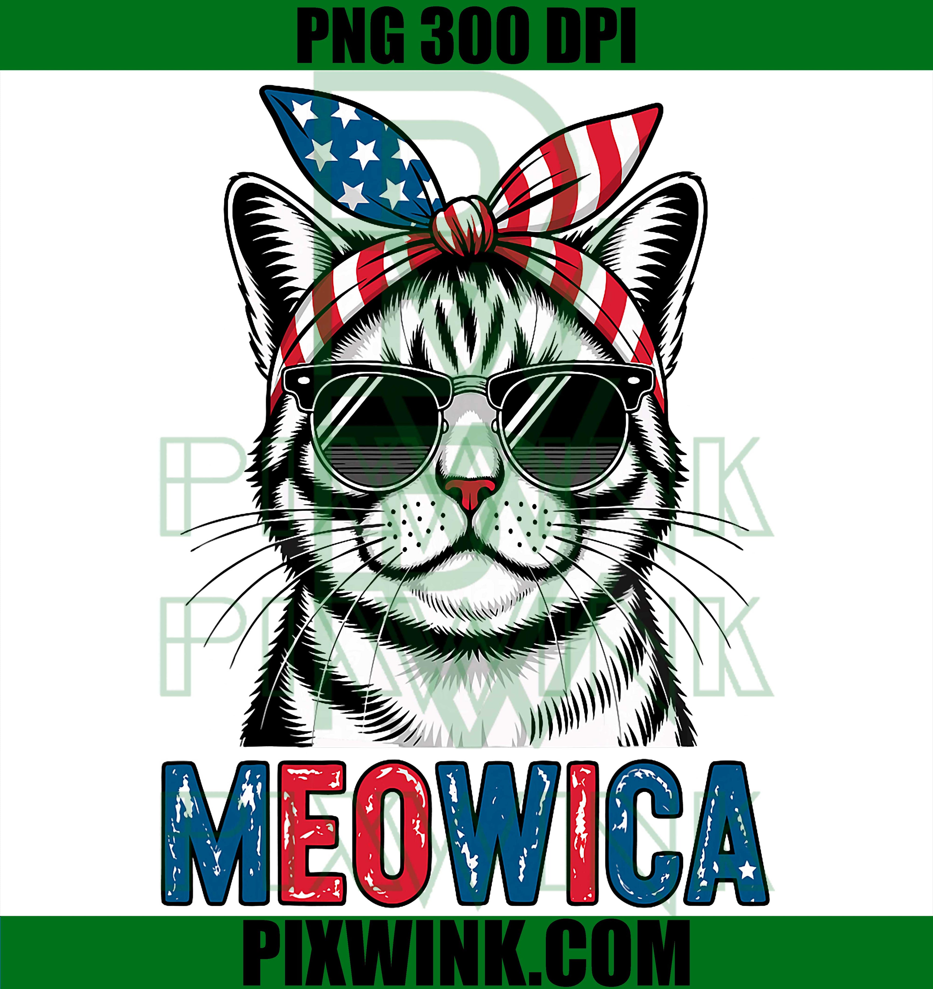 Meowica Funny Cat PNG, Patriotic 4th July USA Cat PNG
