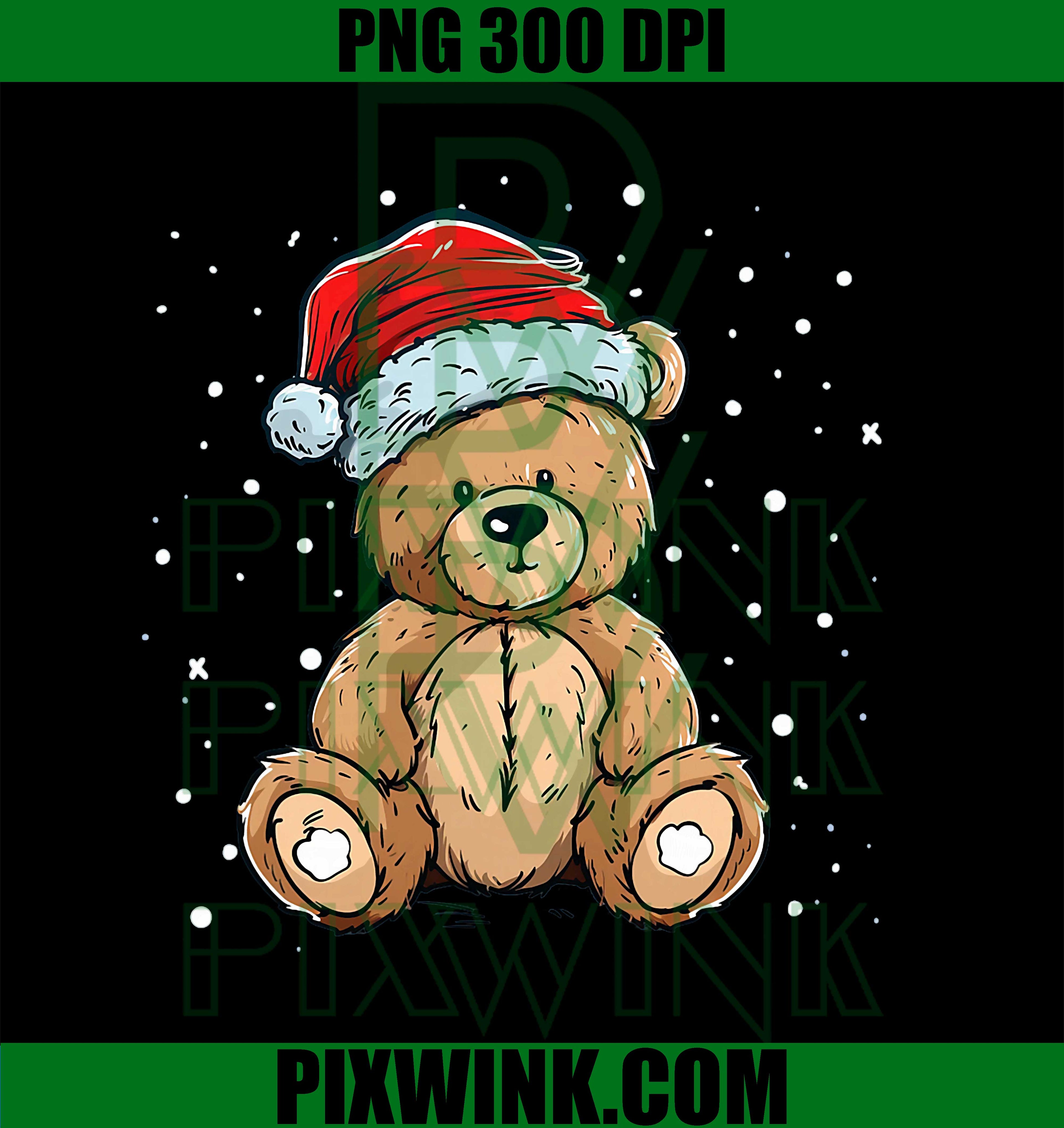 Pretty cool Teddy with Santa Claus Hat for Bears and Xmas PNG