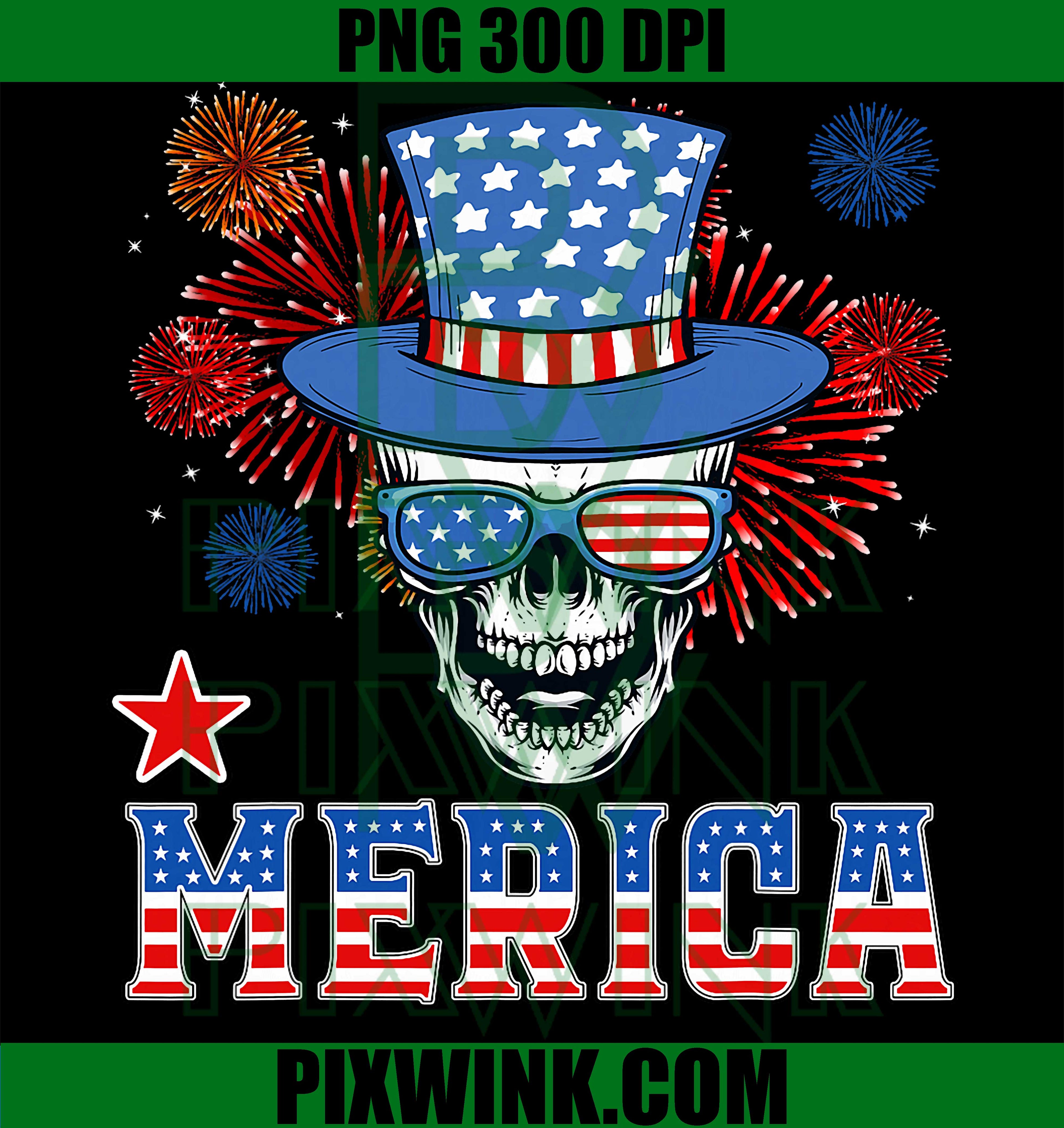 Merica Skull Firework PNG, Patriotic American Flag PNG