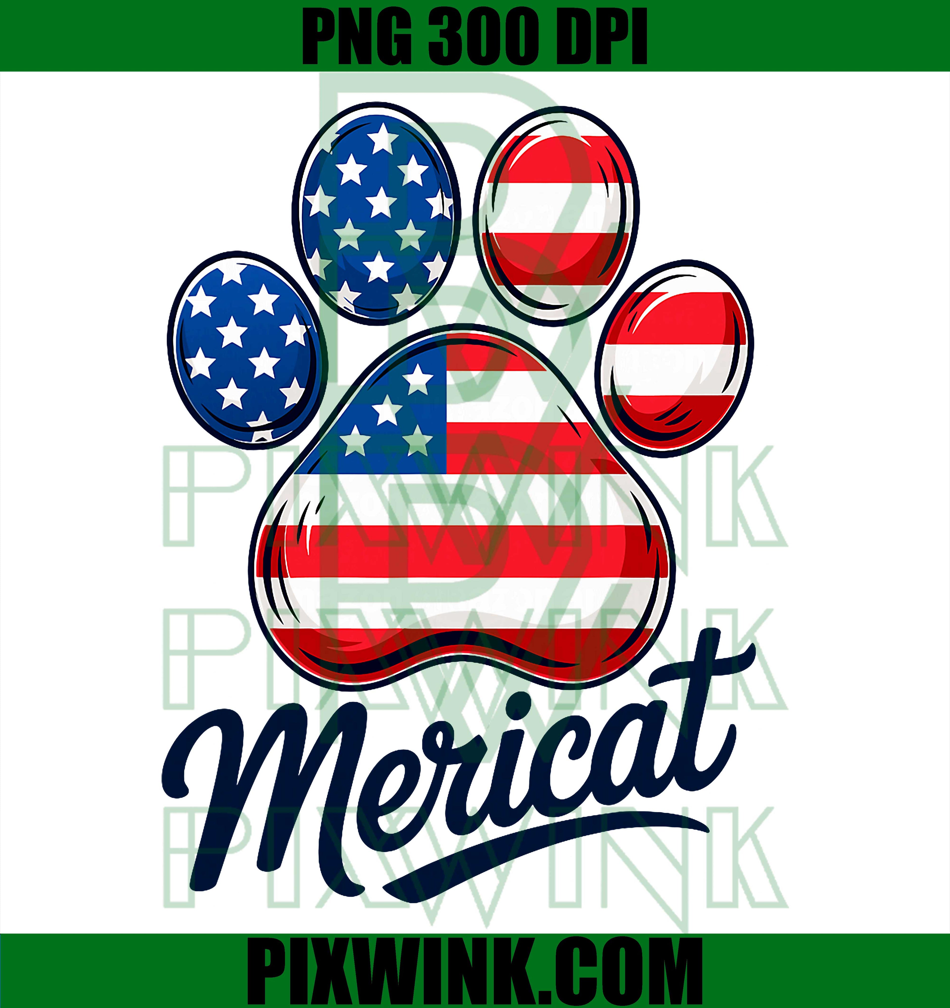 Mericat Cat Paw PNG, USA Flag 4th July Cat PNG
