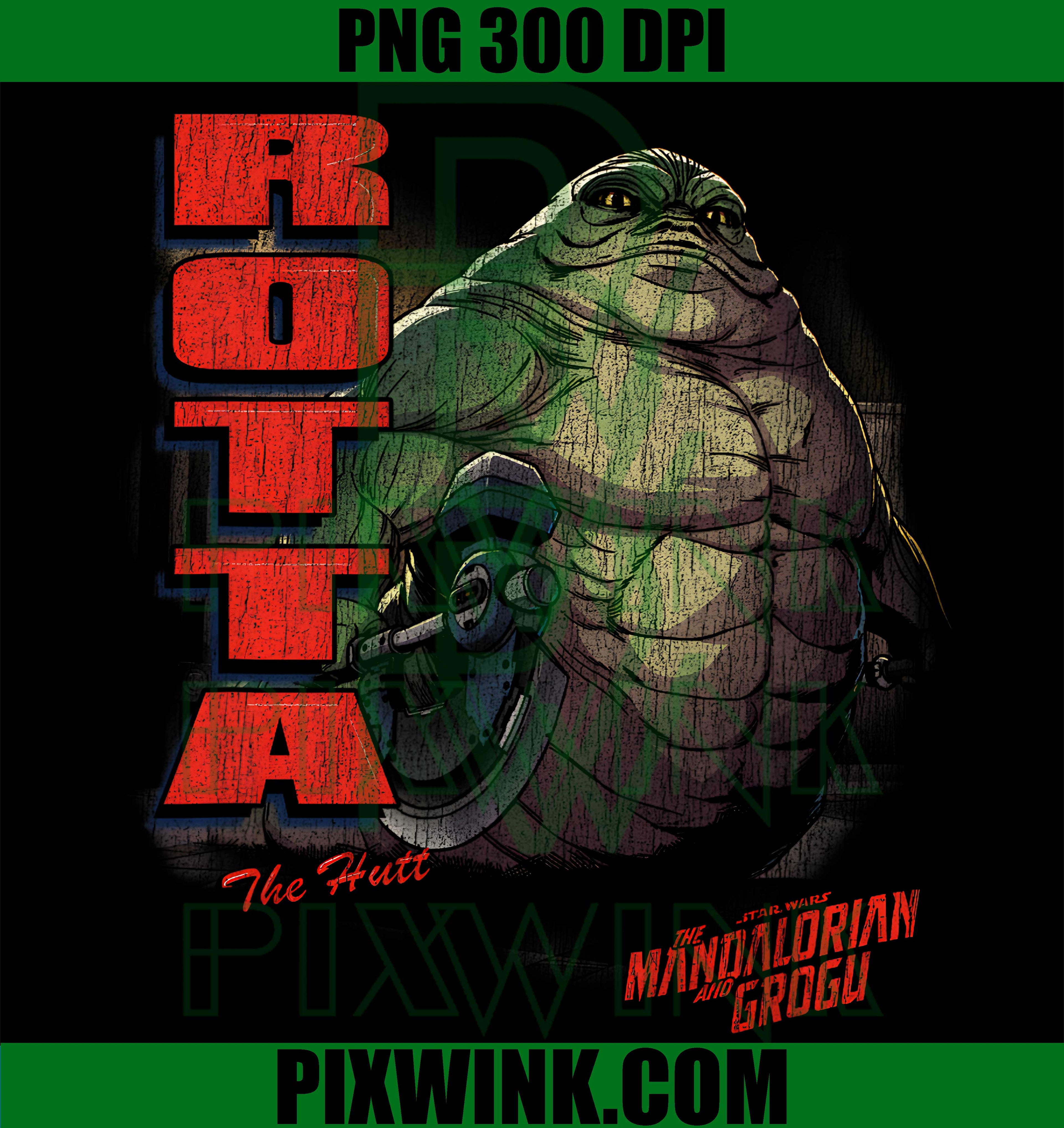 Star Wars Mandalorian Grogu Rotta The Hutt PNG, Vintage Movie Graphic