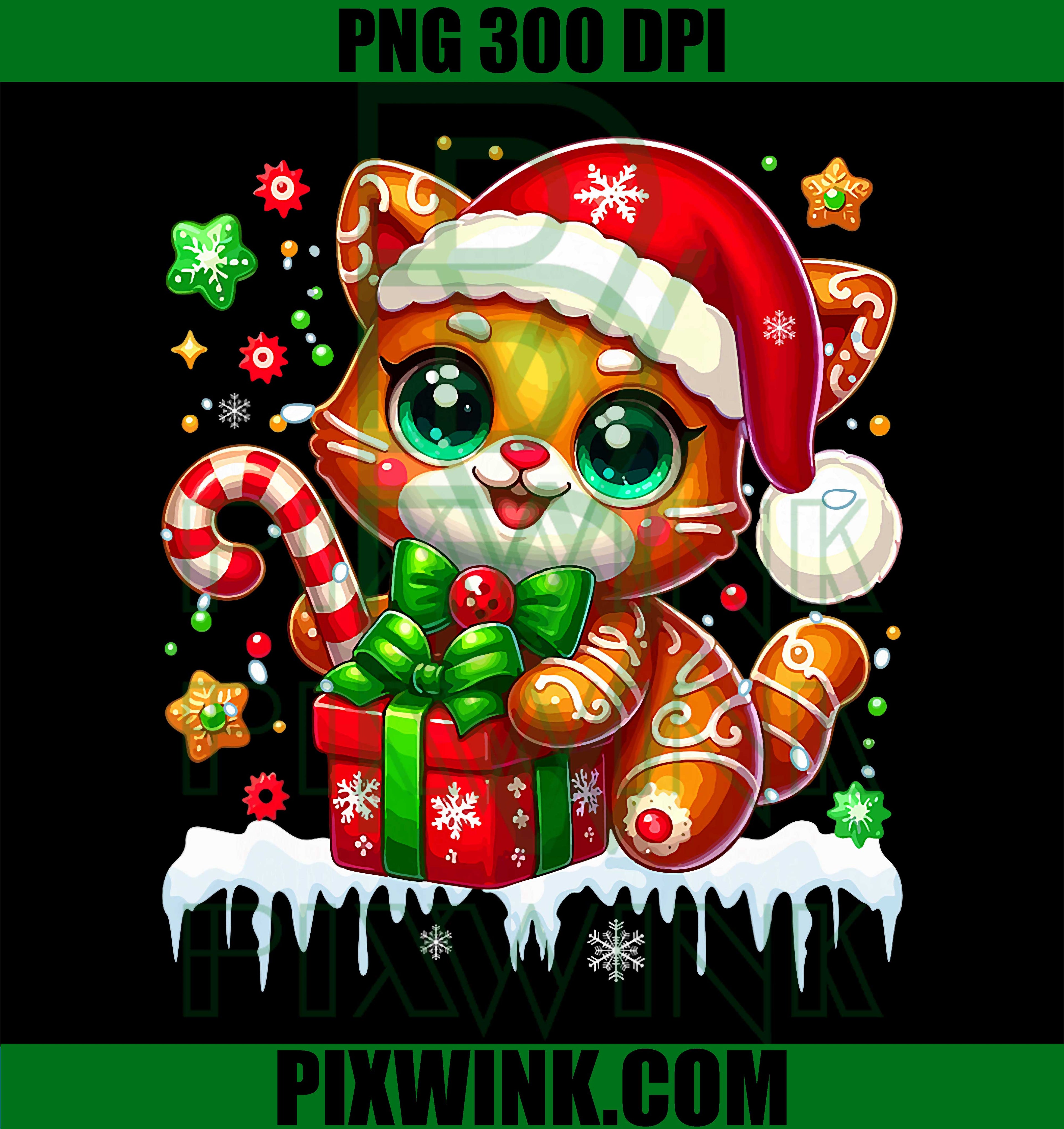 Santa Gingerbread Cat Christmas Box Colorful Baker Baking PNG