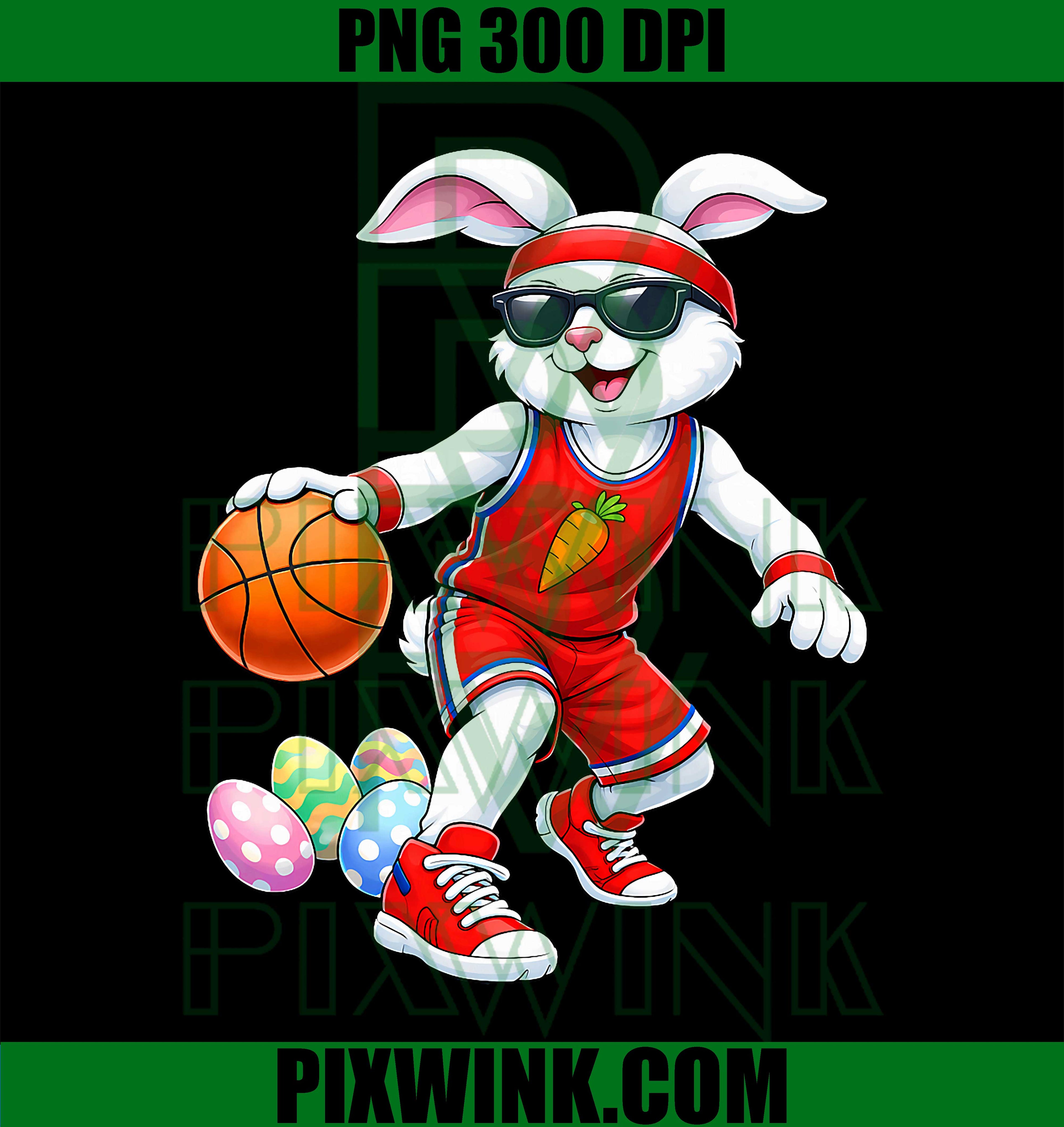 Kids Easter Basketball Bunny PNG, Boys Easter Basketball Player PNG
