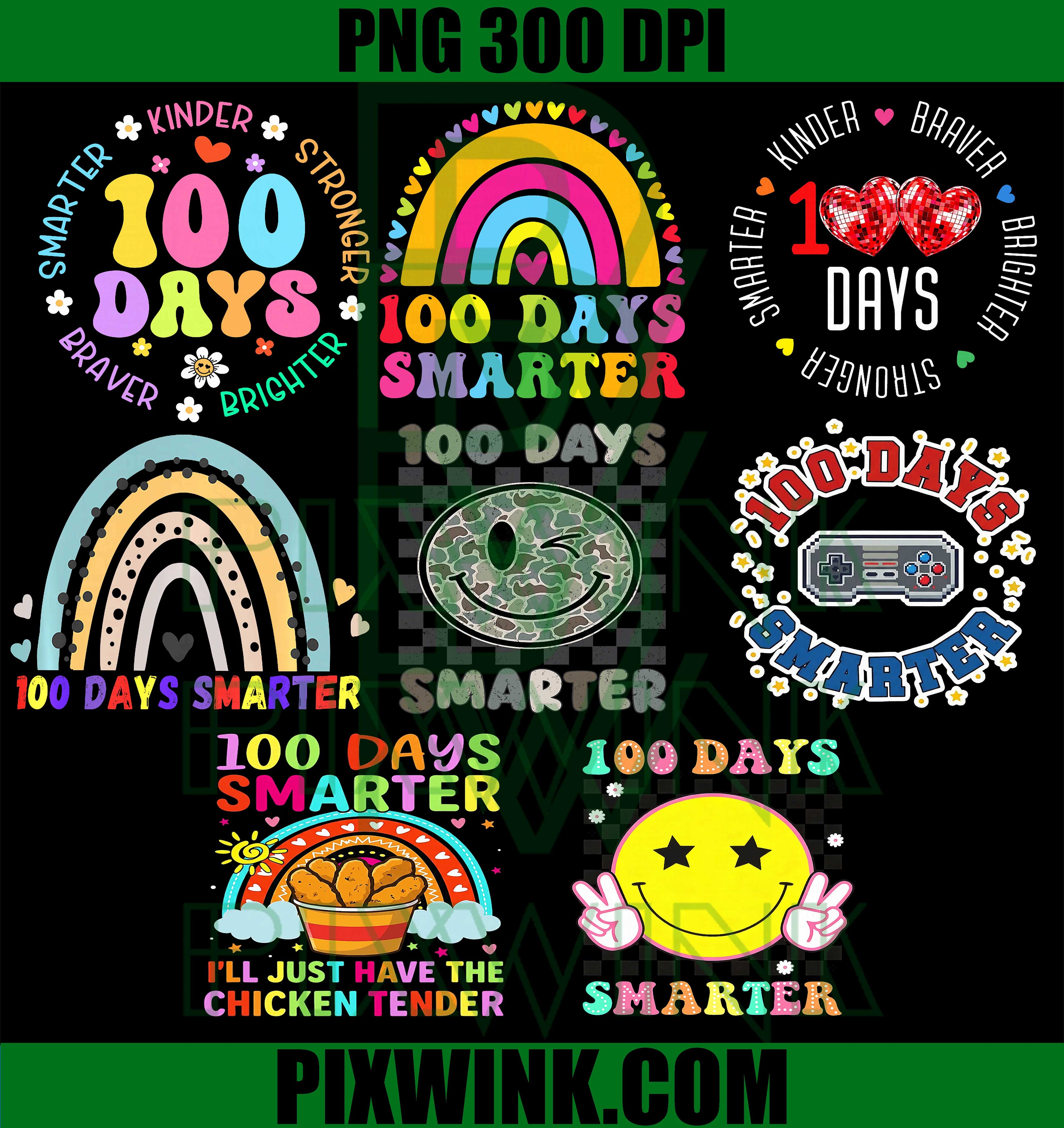 100th Day Of School PNG Bundle, 100 Days Smarter PNG