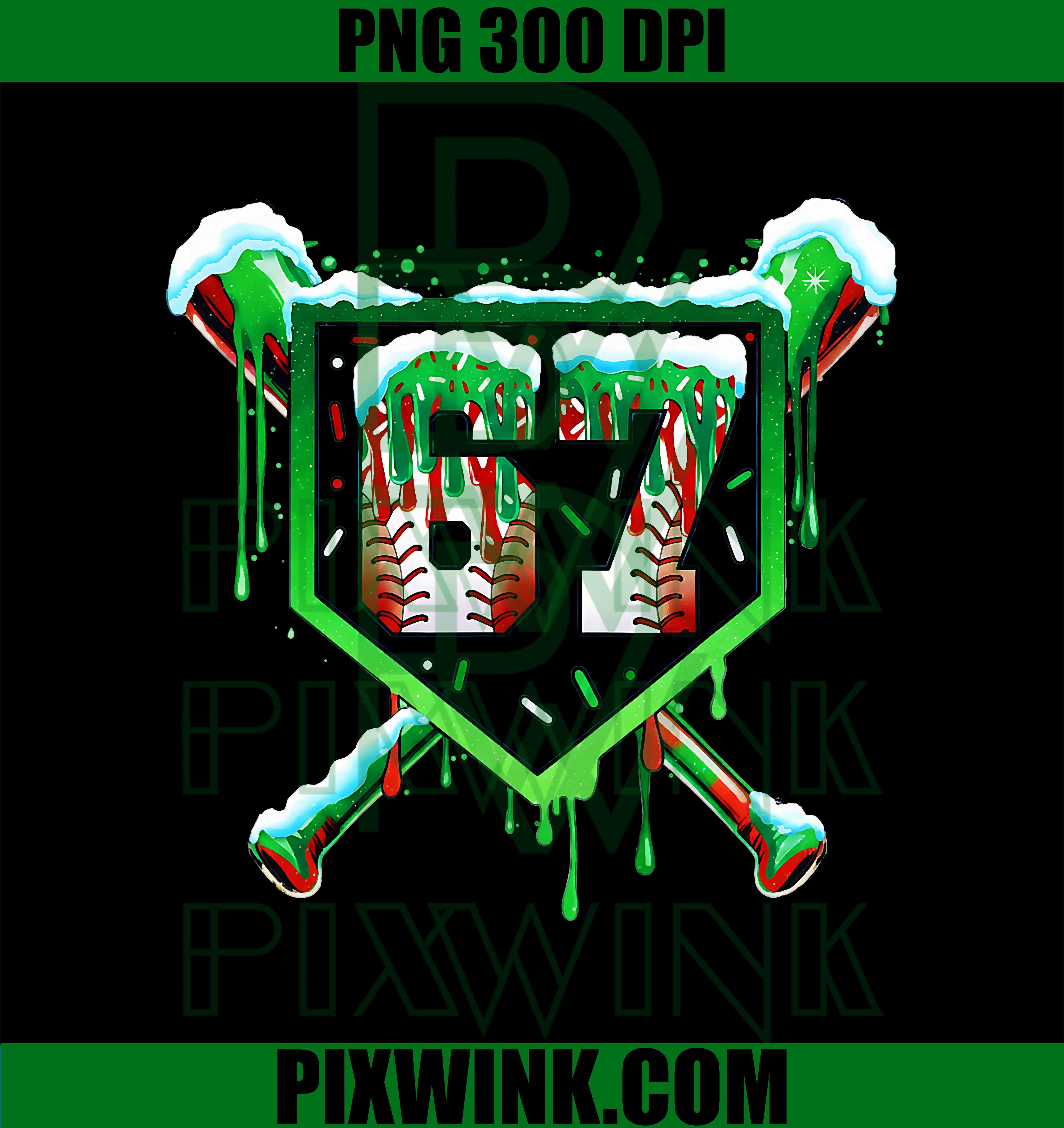 Baseball Ice Cream Drip Number 67 Six Seven Meme Christmas PNG