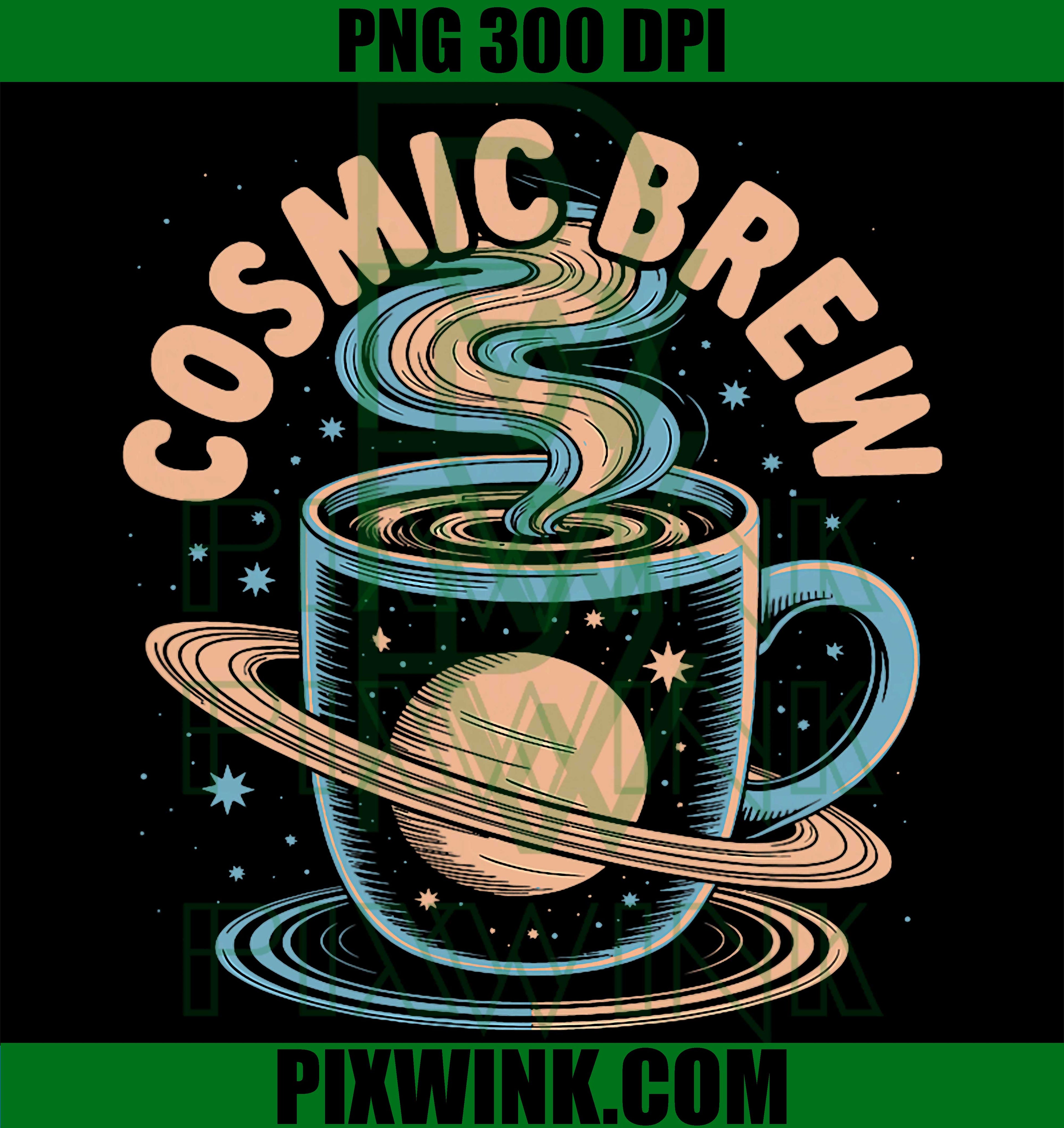 Cosmic Brew PNG, Planetary Illustration PNG, Space Coffee Graphic PNG