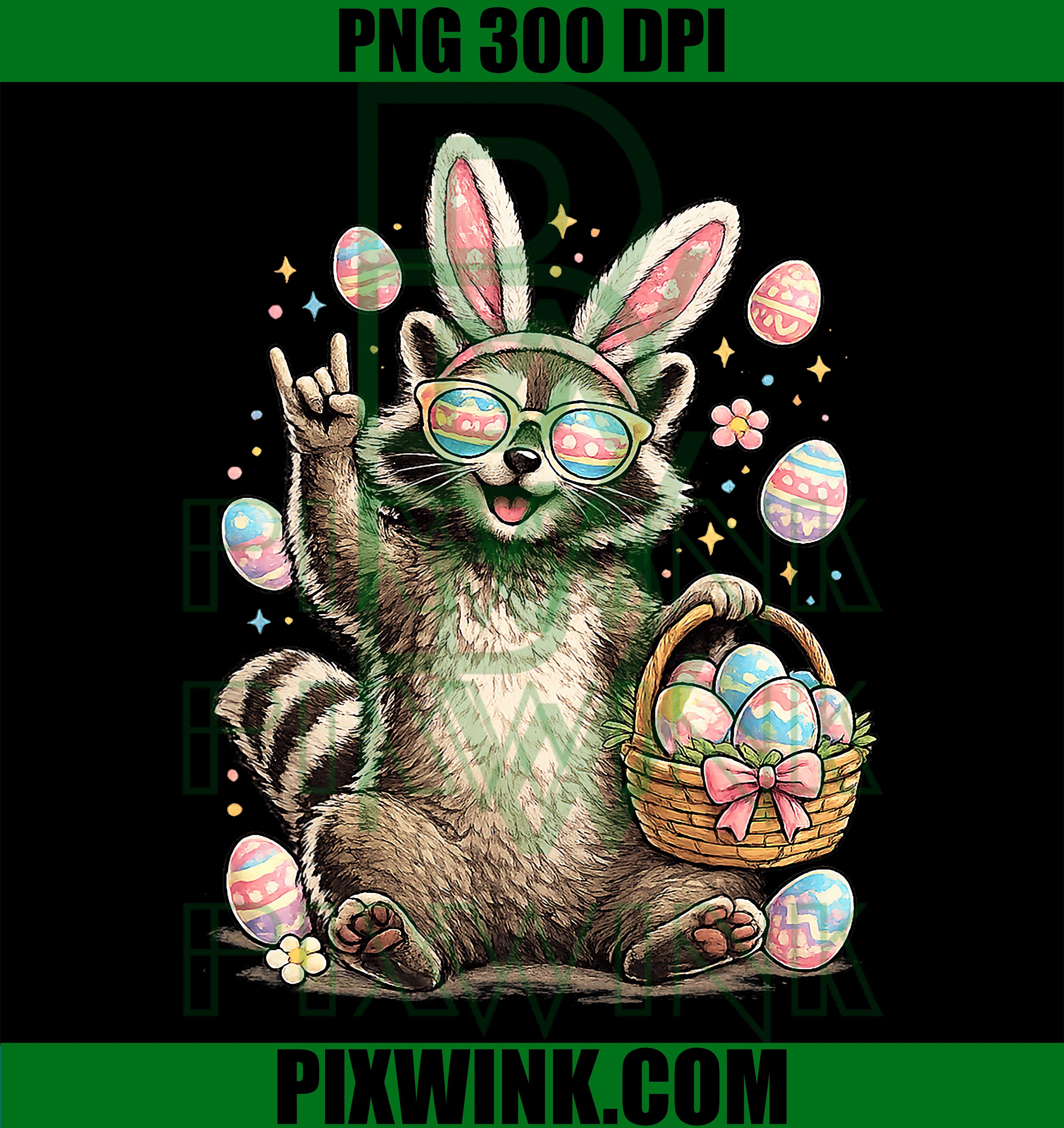 Funny Easter Raccoon PNG, Raccoon Egg Basket PNG, Cute Raccoon PNG