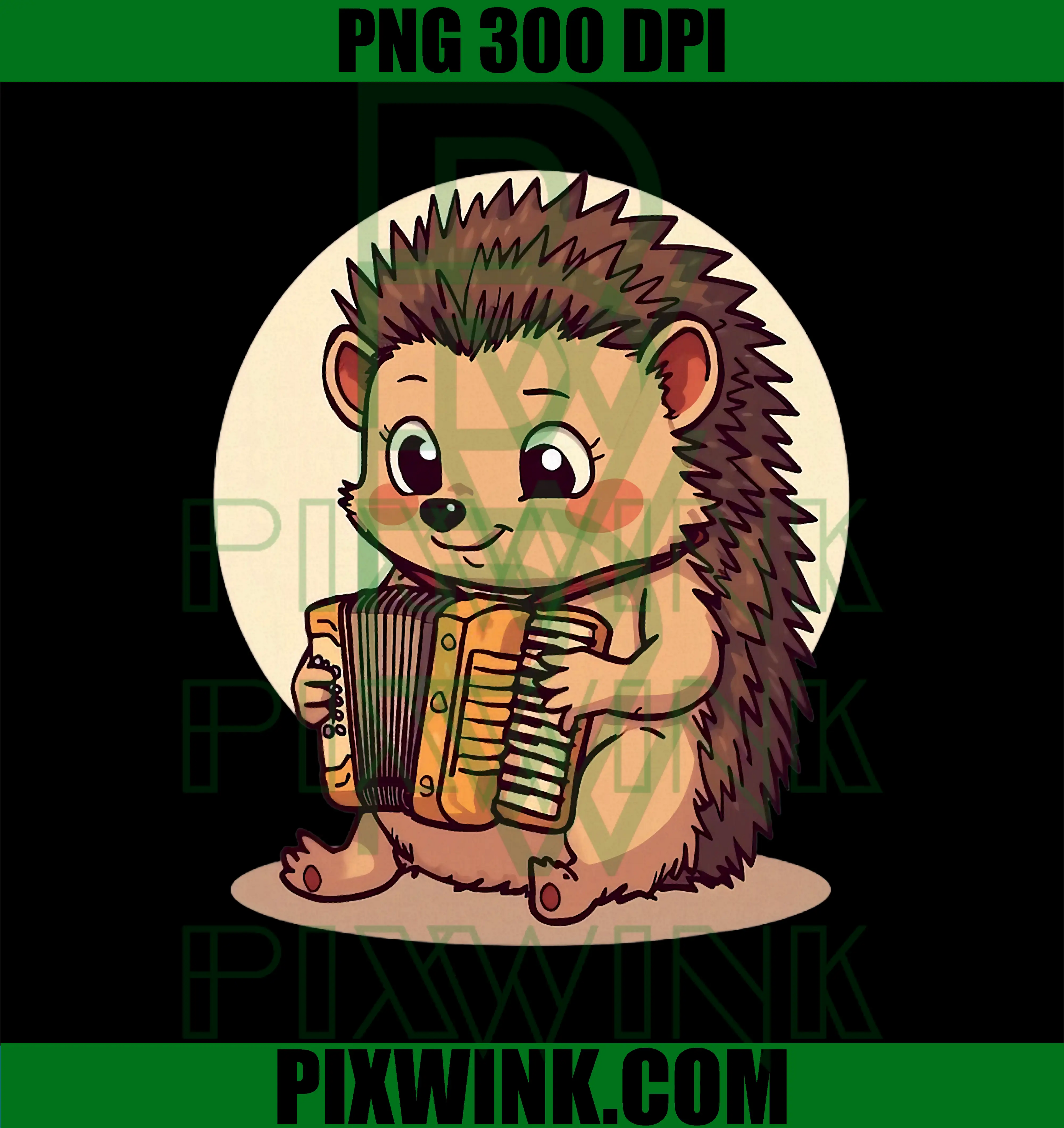 Adorable Hedgehog Playing Accordion in Cozy Style PNG
