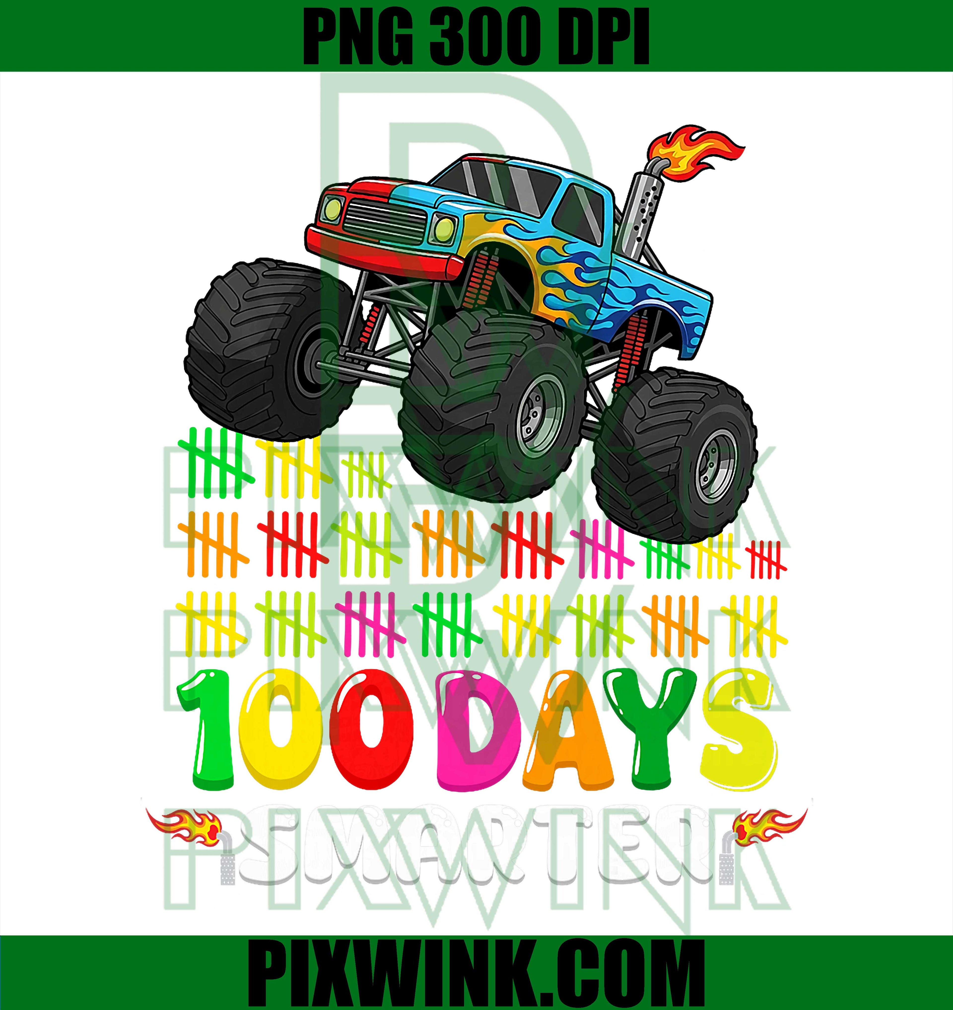 100 Days Smarter, Monster Truck Boys 100th Day of School PNG