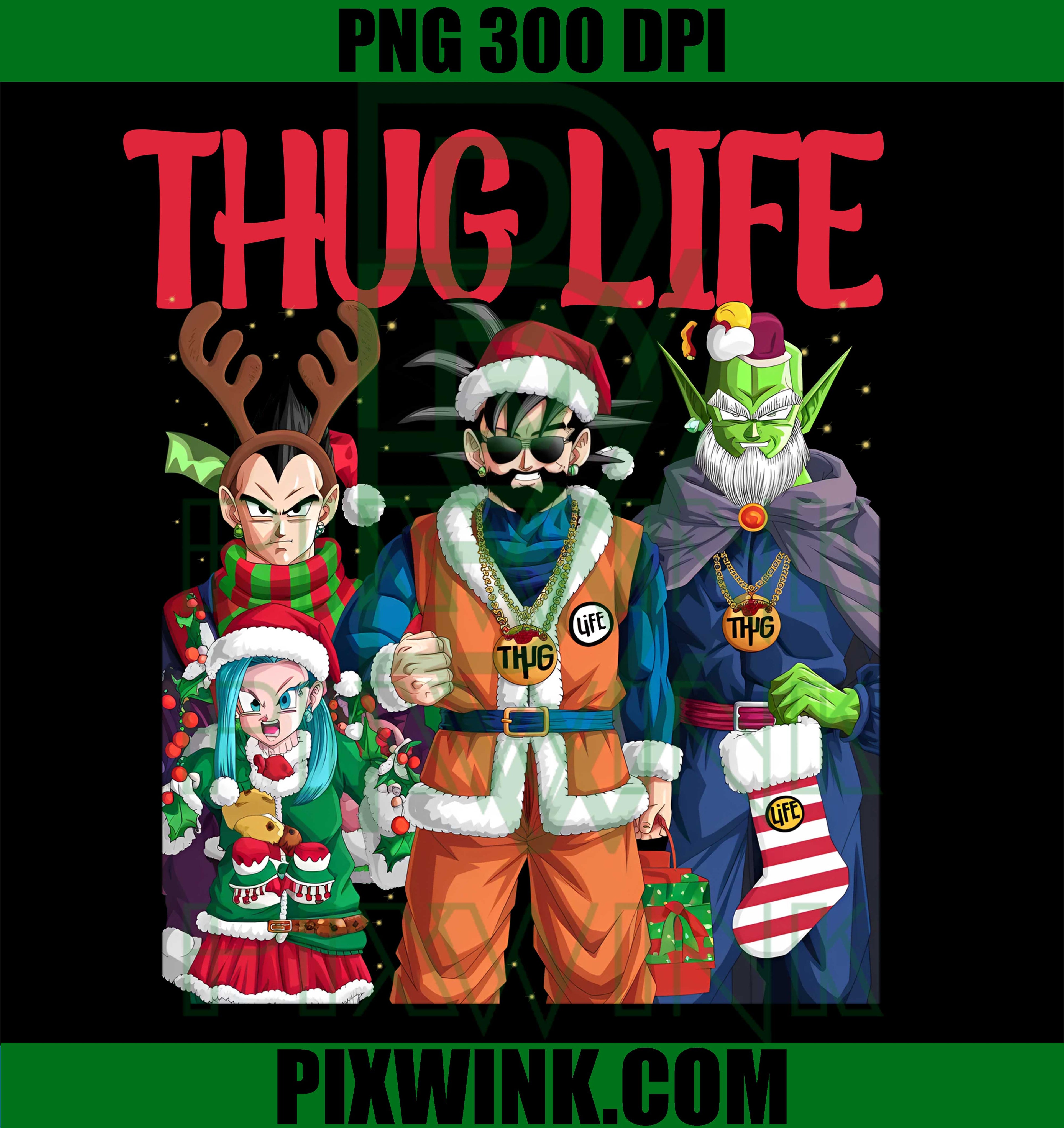 Dragon Ball Christmas PNG, Goku Thug Life PNG, Holiday Anime Art PNG