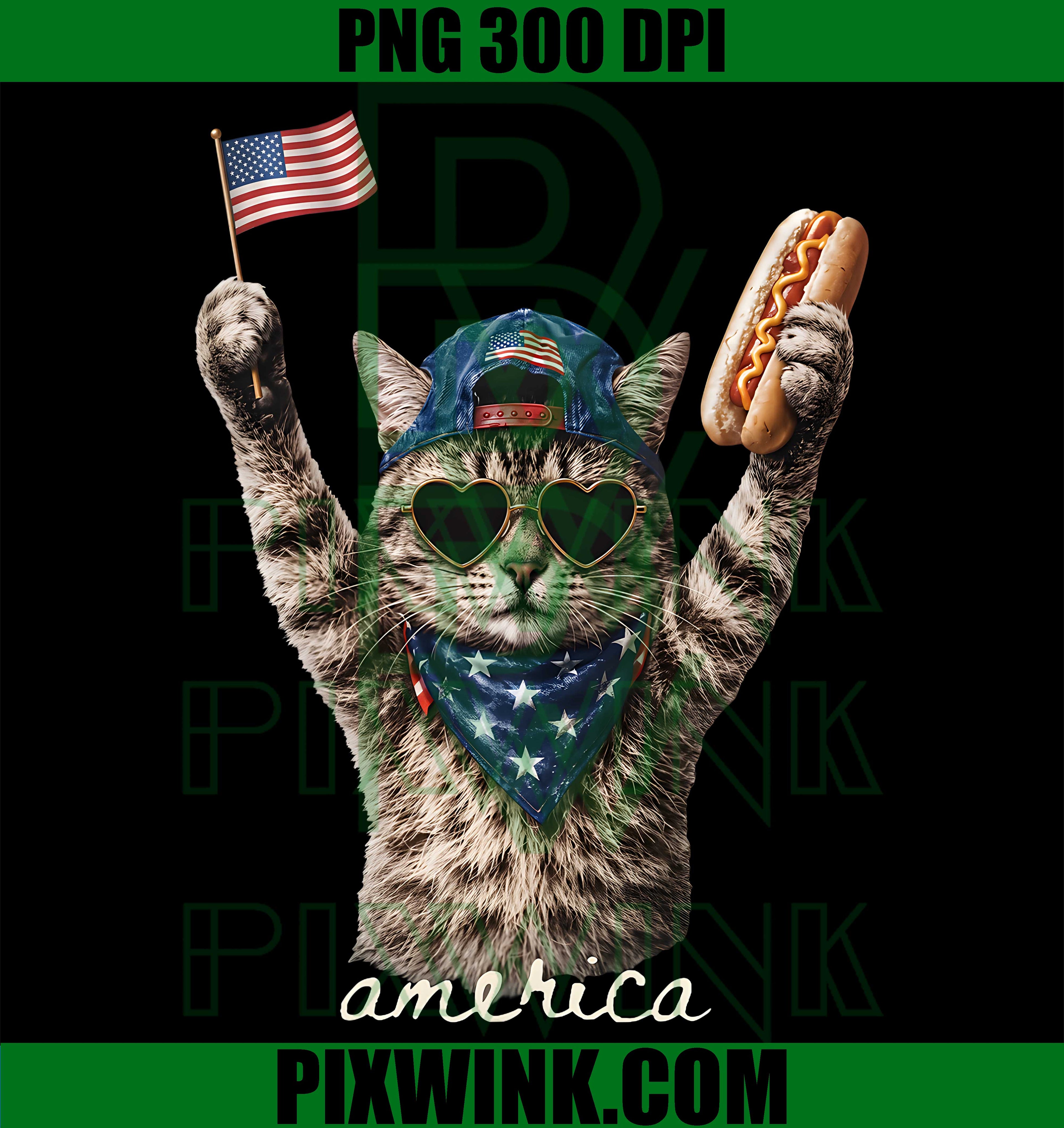 America Cat PNG, Hot Dog Cat PNG, Patriotic US Flag PNG