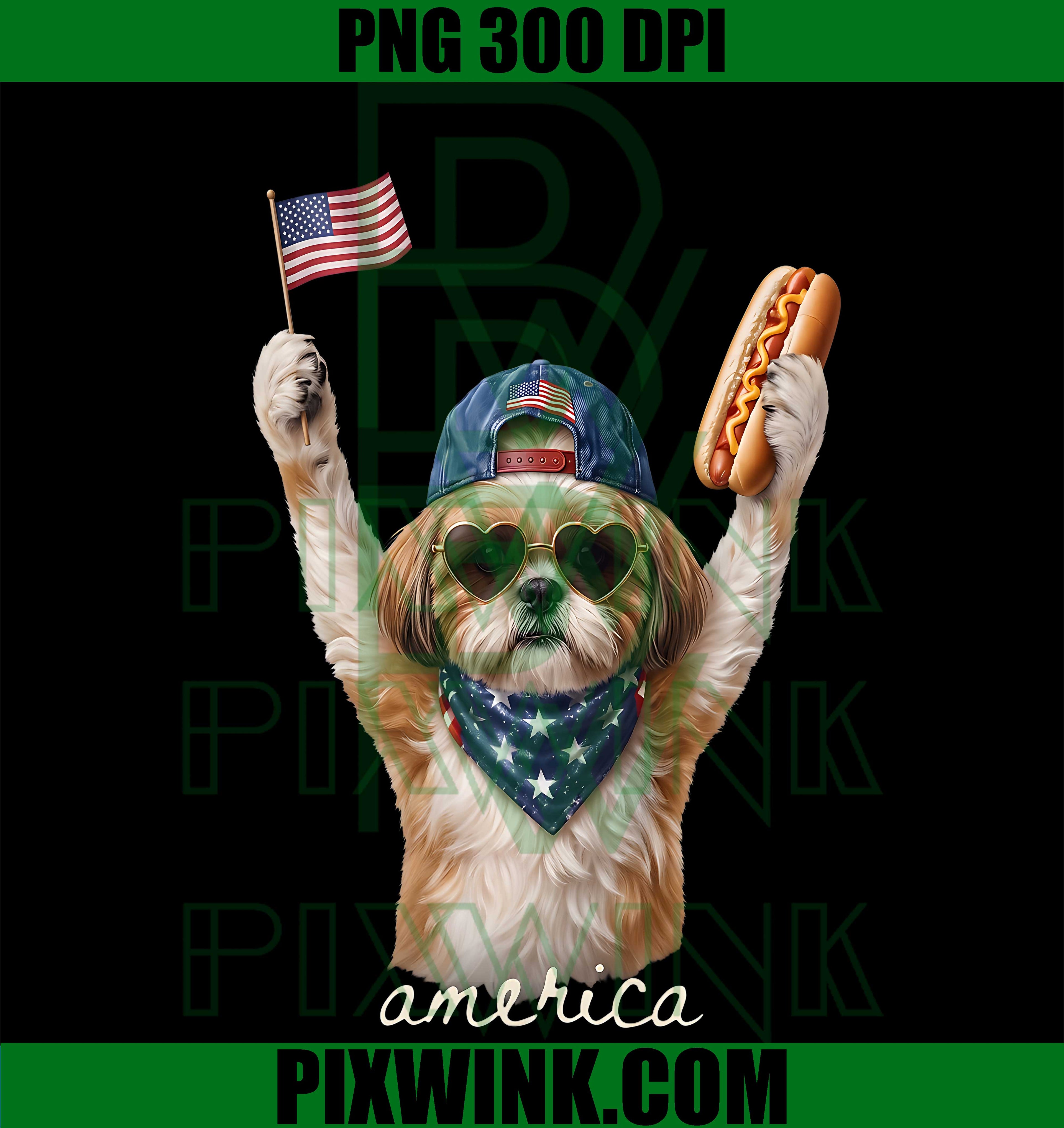 Shih Tzu Dog PNG, Patriotic US Flag PNG, America Dog PNG