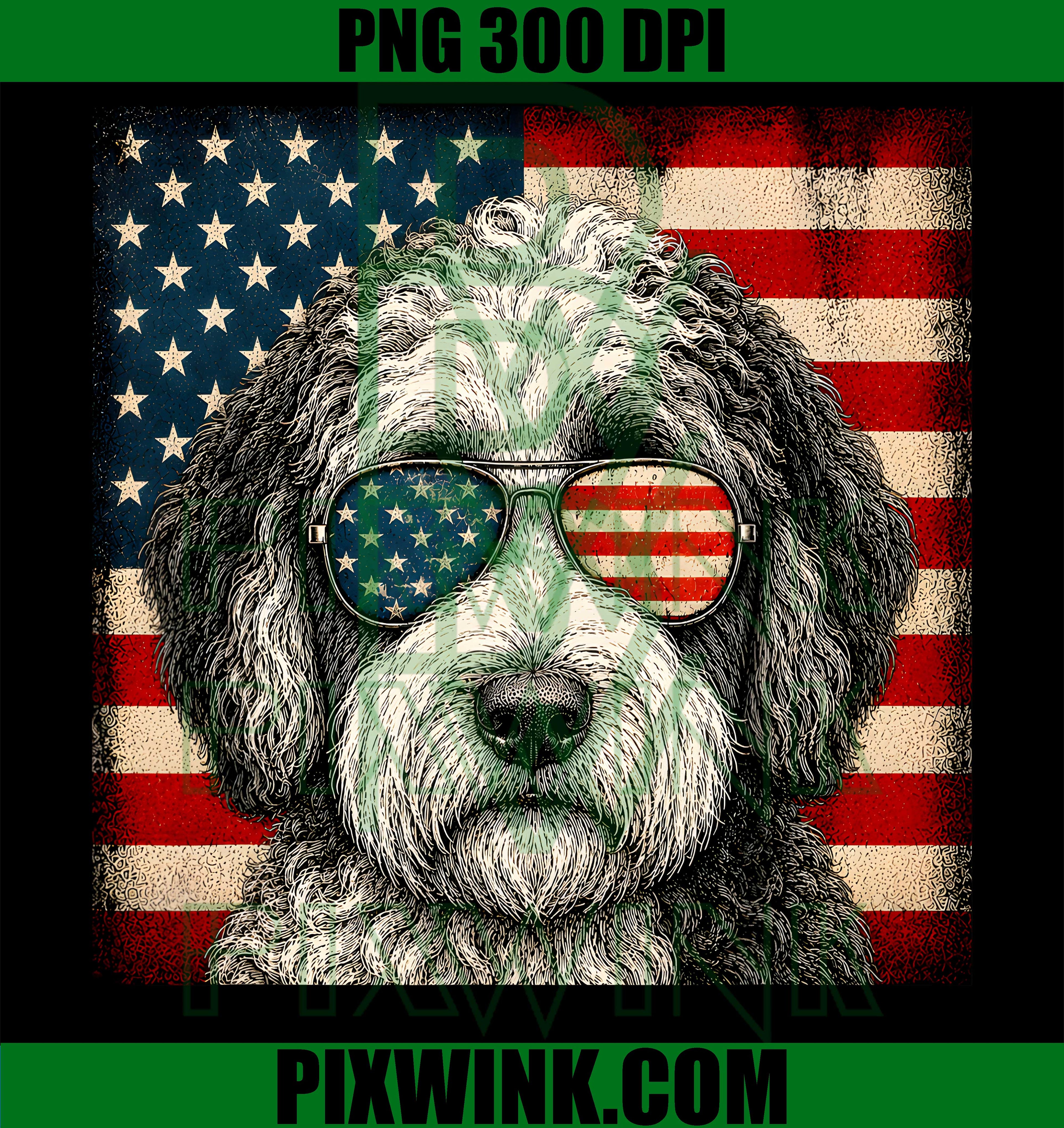 Sheepadoodle Dog PNG, American Flag PNG, Patriotic Dog PNG