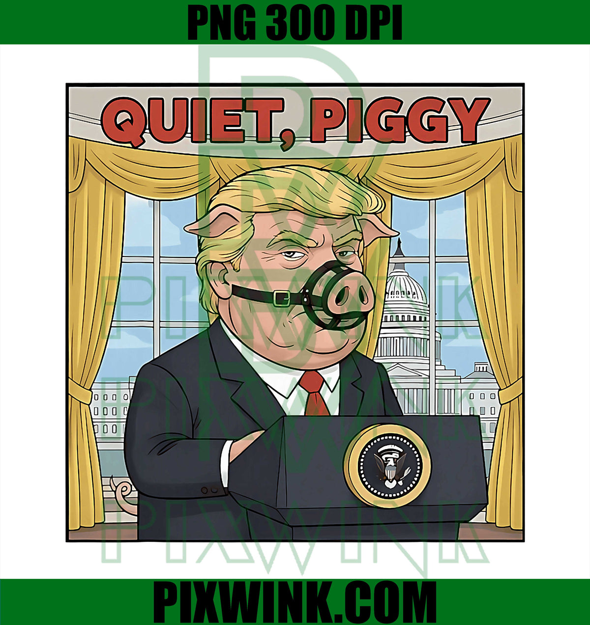 Quiet Quiet Piggy Funny Sarcastic Political Pig Cartoon PNG