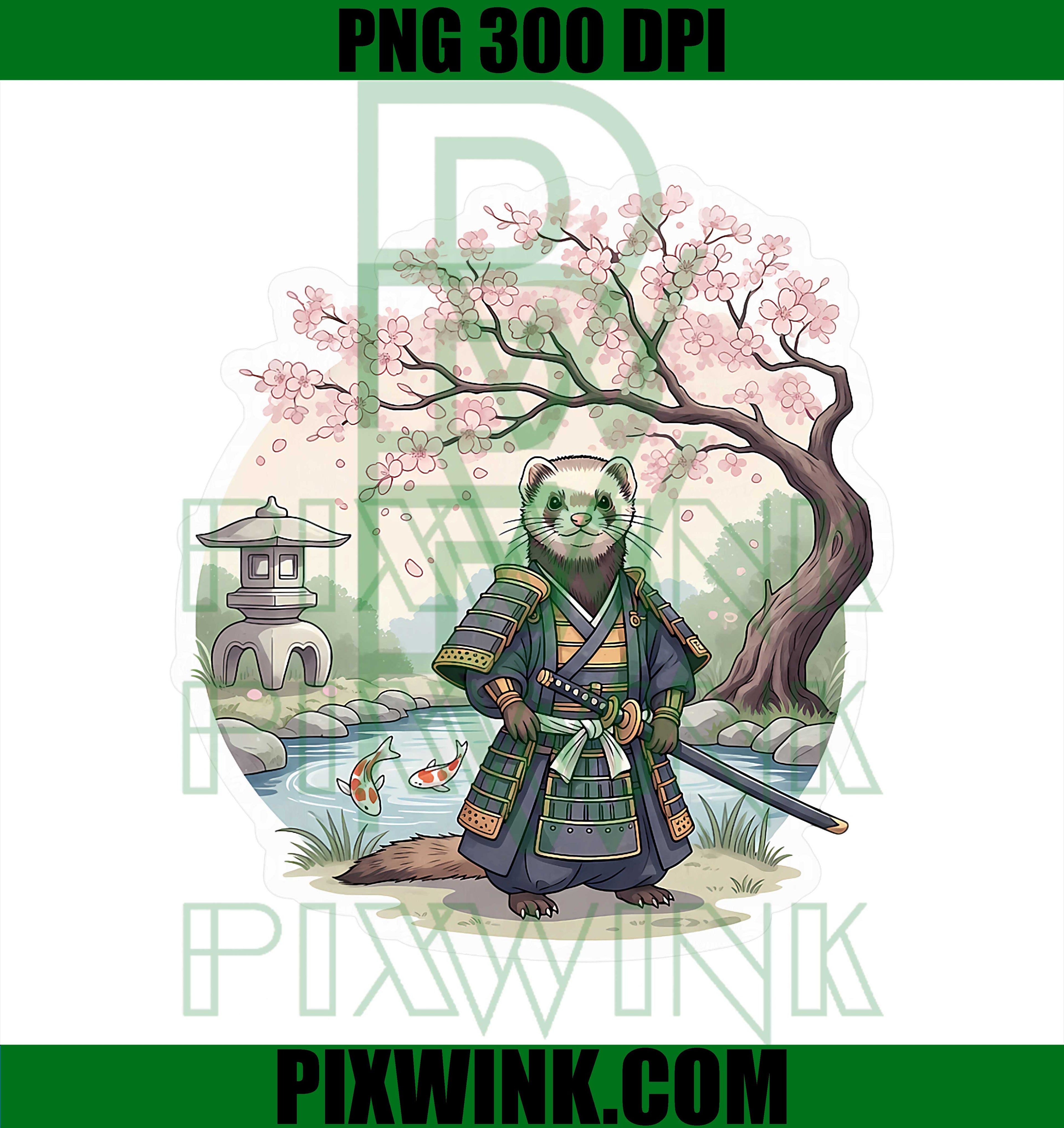 Ferret Samurai Japanese Vintage, Warrior Art Anime Japan Pet PNG
