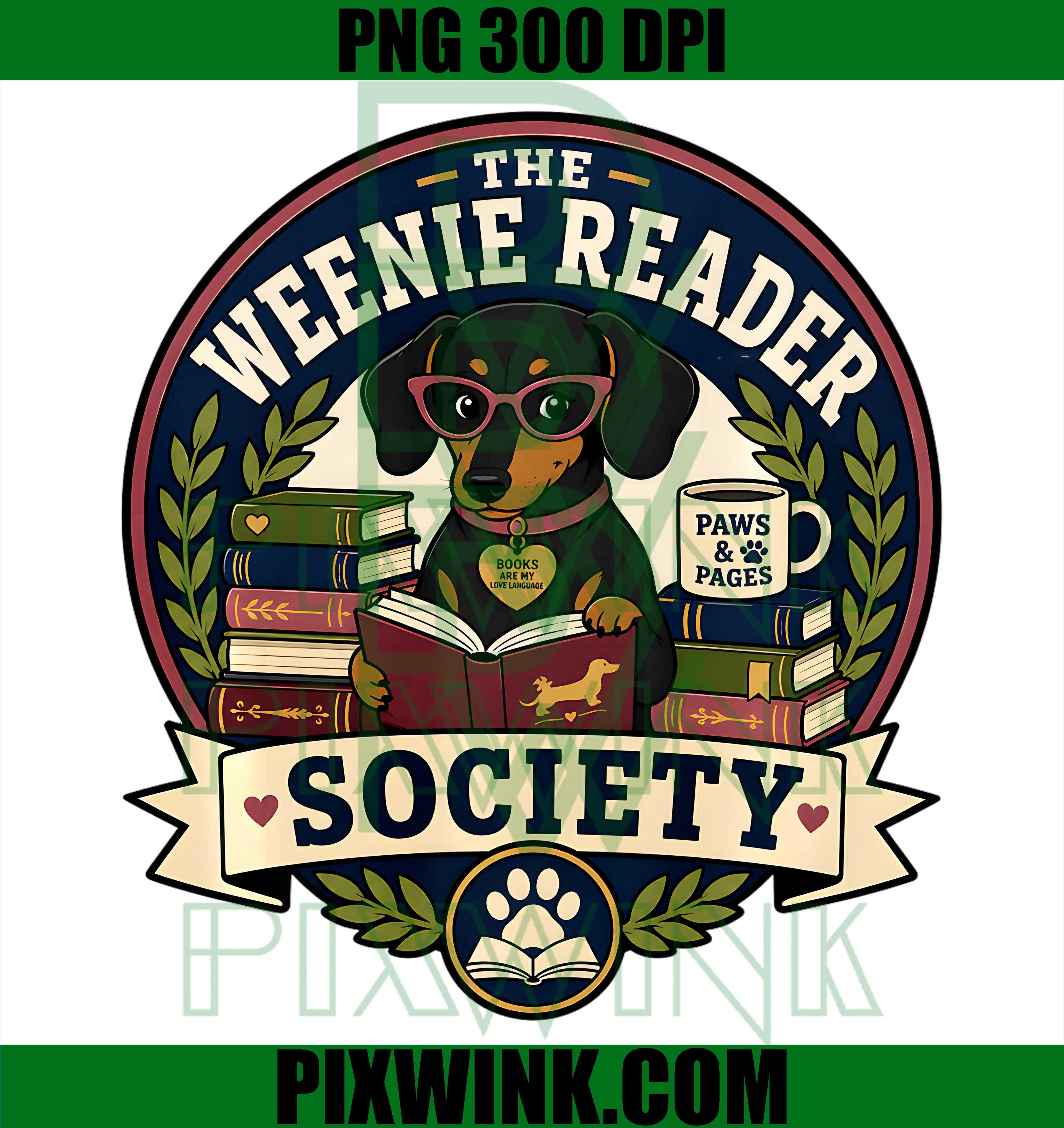 The Weenie Reader Society Dachshund PNG,Dachshund Book Club PNG