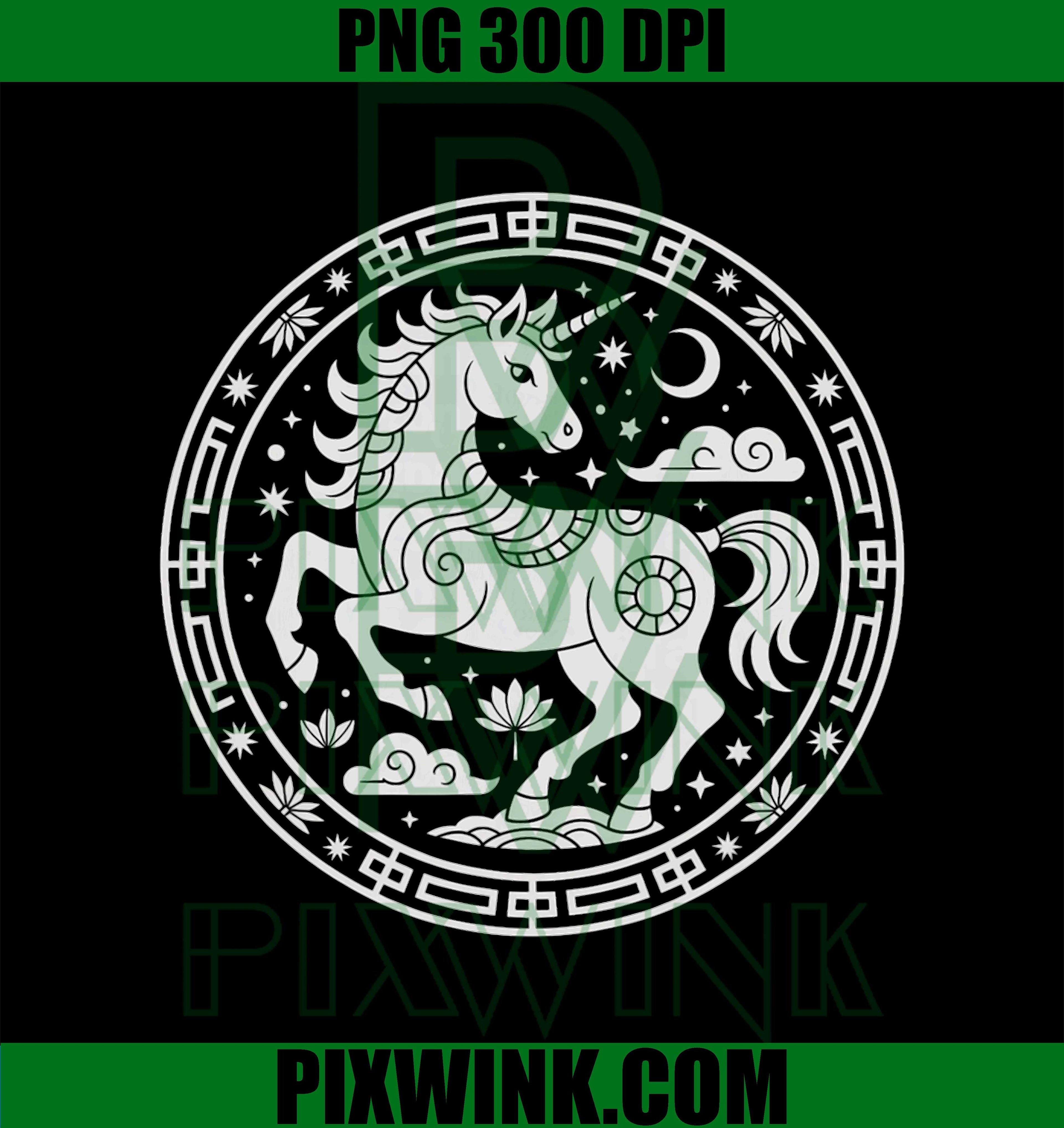 Festive 2026, Unicorn Year of The Horse, Zodiac Girl Fortune PNG