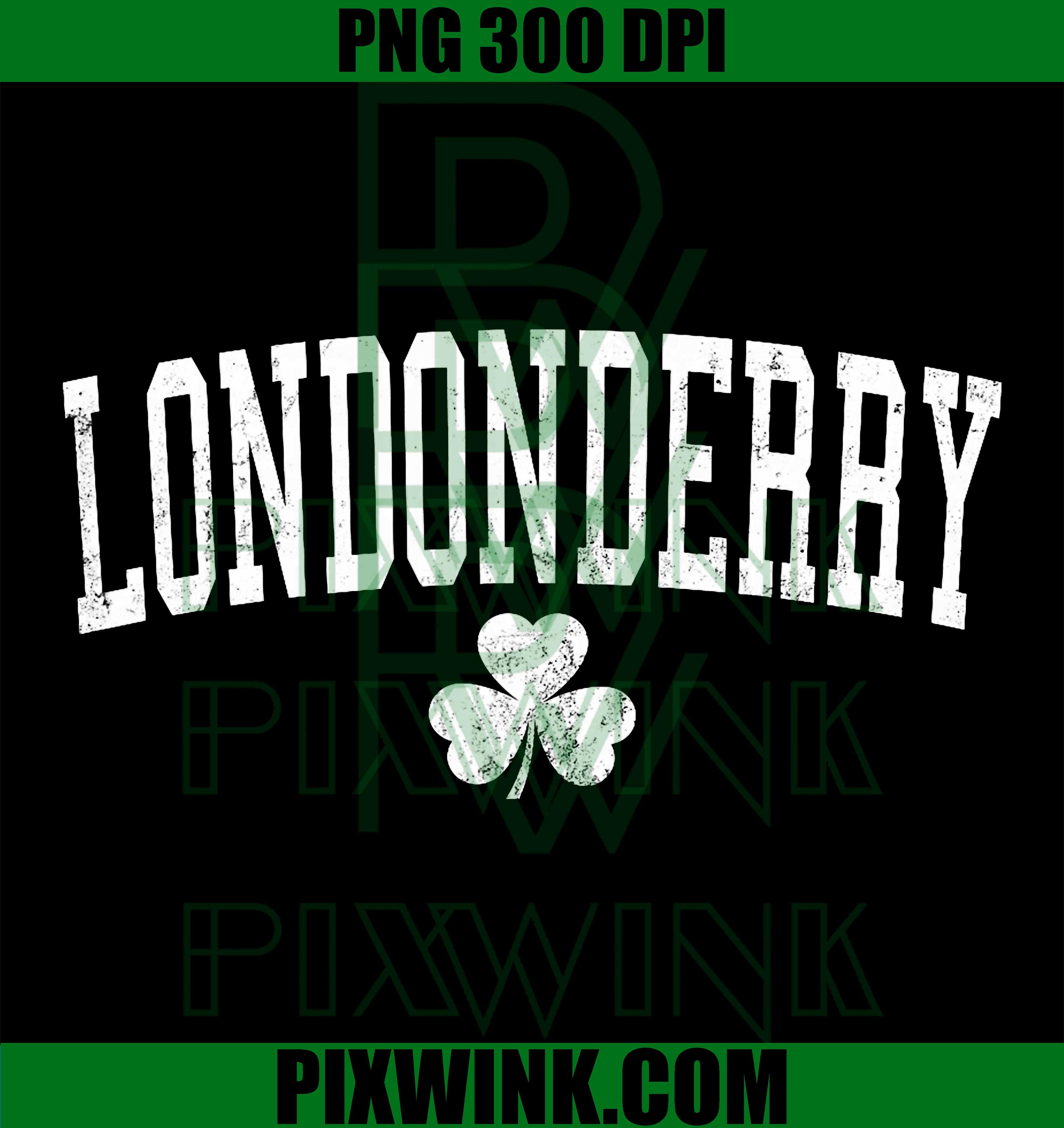 Londonderry Ireland Shamrock PNG, St Patrick’s Day Distressed Graphic PNG
