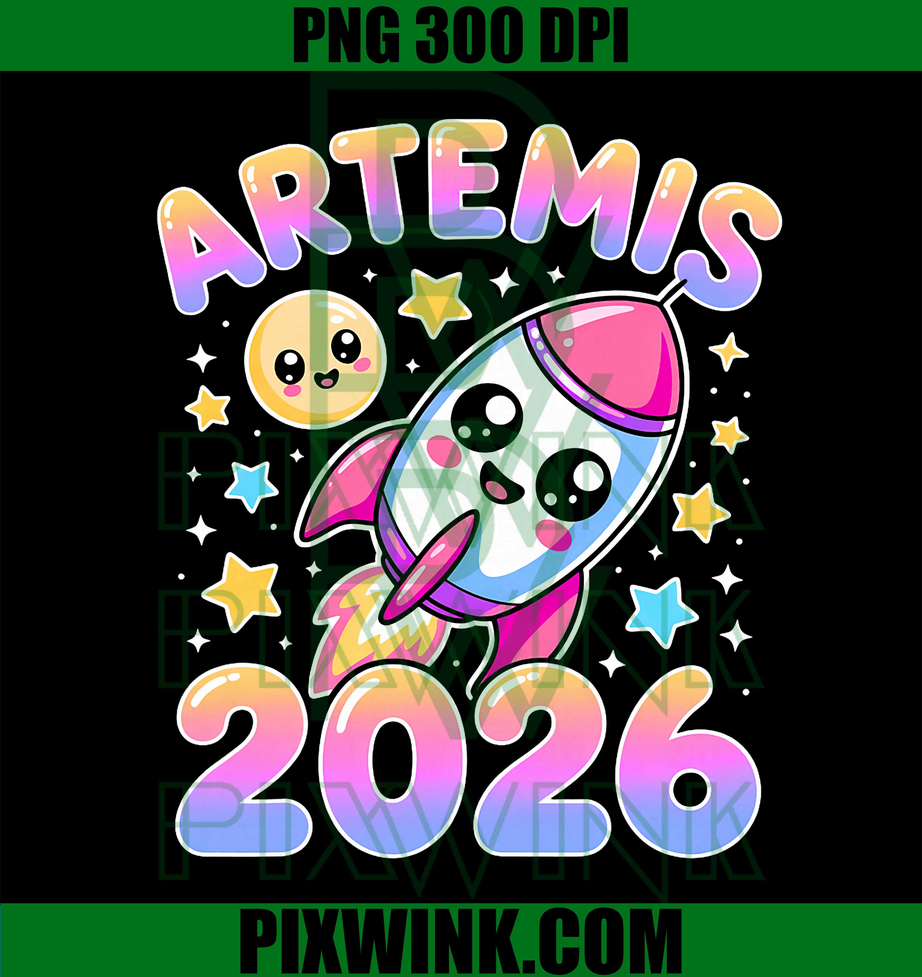 Artemis II 2026 Kids PNG, Cute Moon Launch Space Design PNG