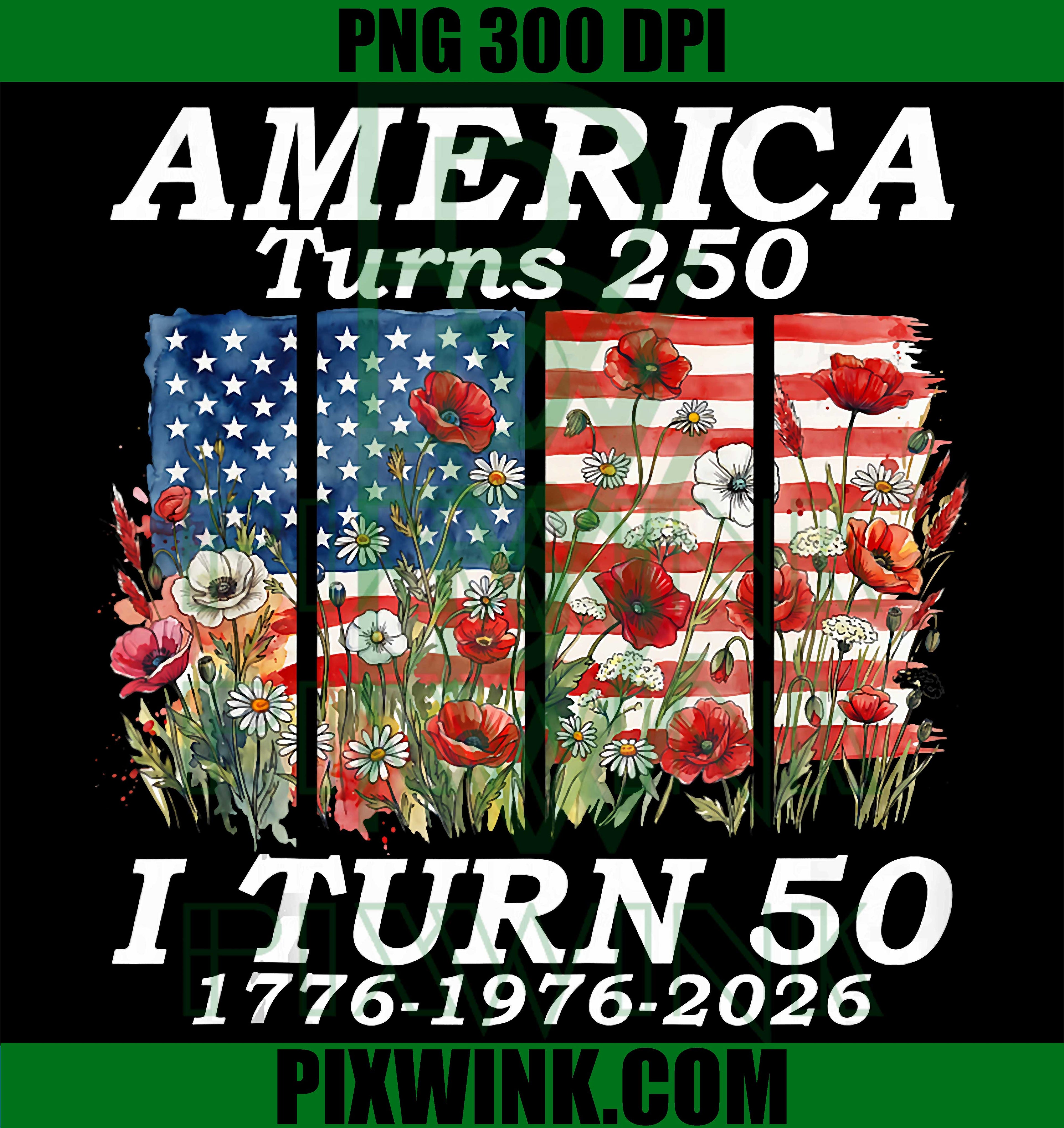 Funny America Turns 250 I Turn 50 PNG, 1976 USA 50th Birthday Graphic PNG