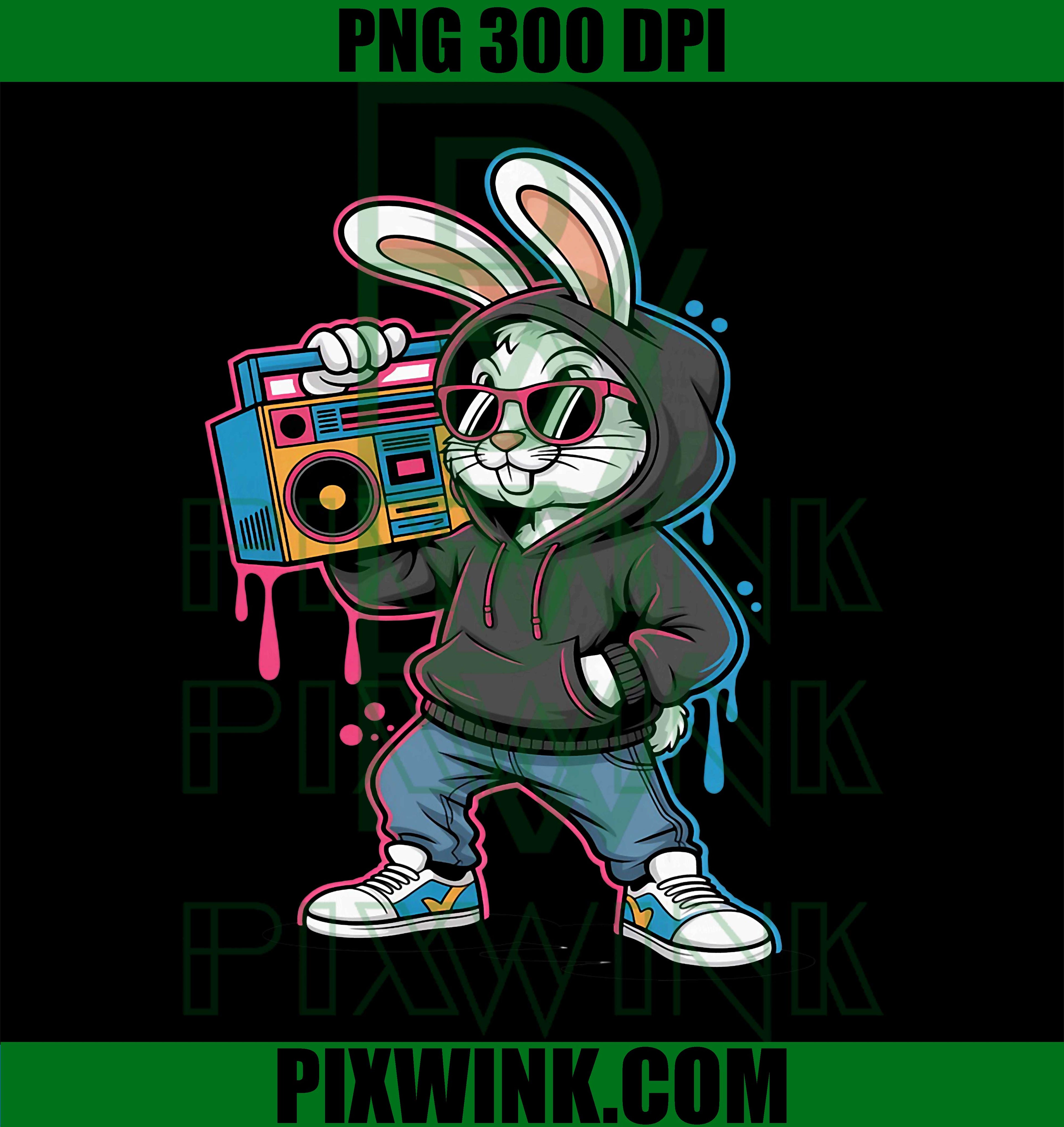 Cool Rabbit Boombox PNG, Hip Hop Street Art Design PNG