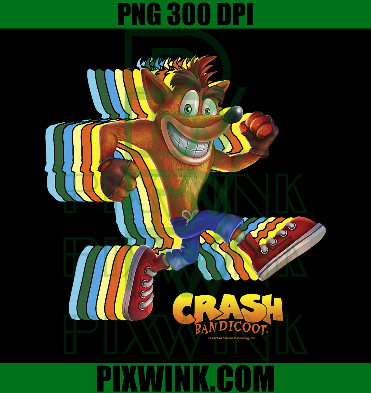 Retro Crash Bandicoot PNG, Rainbow Action PNG, Vintage Glitch Art PNG